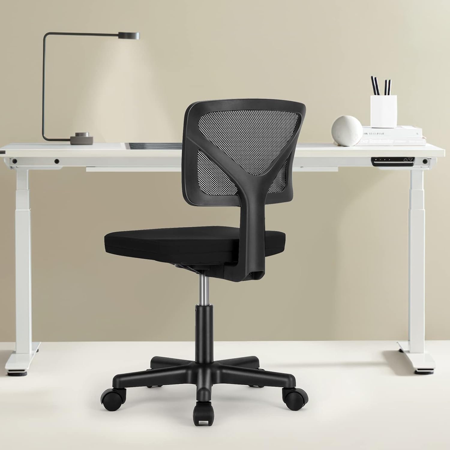 Sweetcrispy Office Computer Desk Chair, Ergonomic Low-Back Mesh Rolling Work Swivel Chairs with Wheels, Armless Comfortable Seat Lumbar Support for Home, Bedroom, Study, Student, Adults, Black - Medaid International