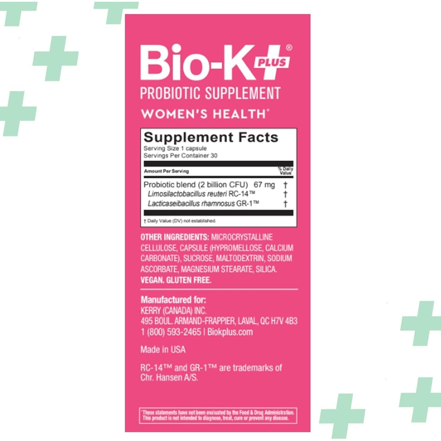 Bio K+ Women’s Health – Probiotic Supplement for Women Supports Vaginal & Urinary Tract Health with 2 Billion CFU 2 Strains, Vaginal Probiotics for Women – 30 Capsules - Medaid International