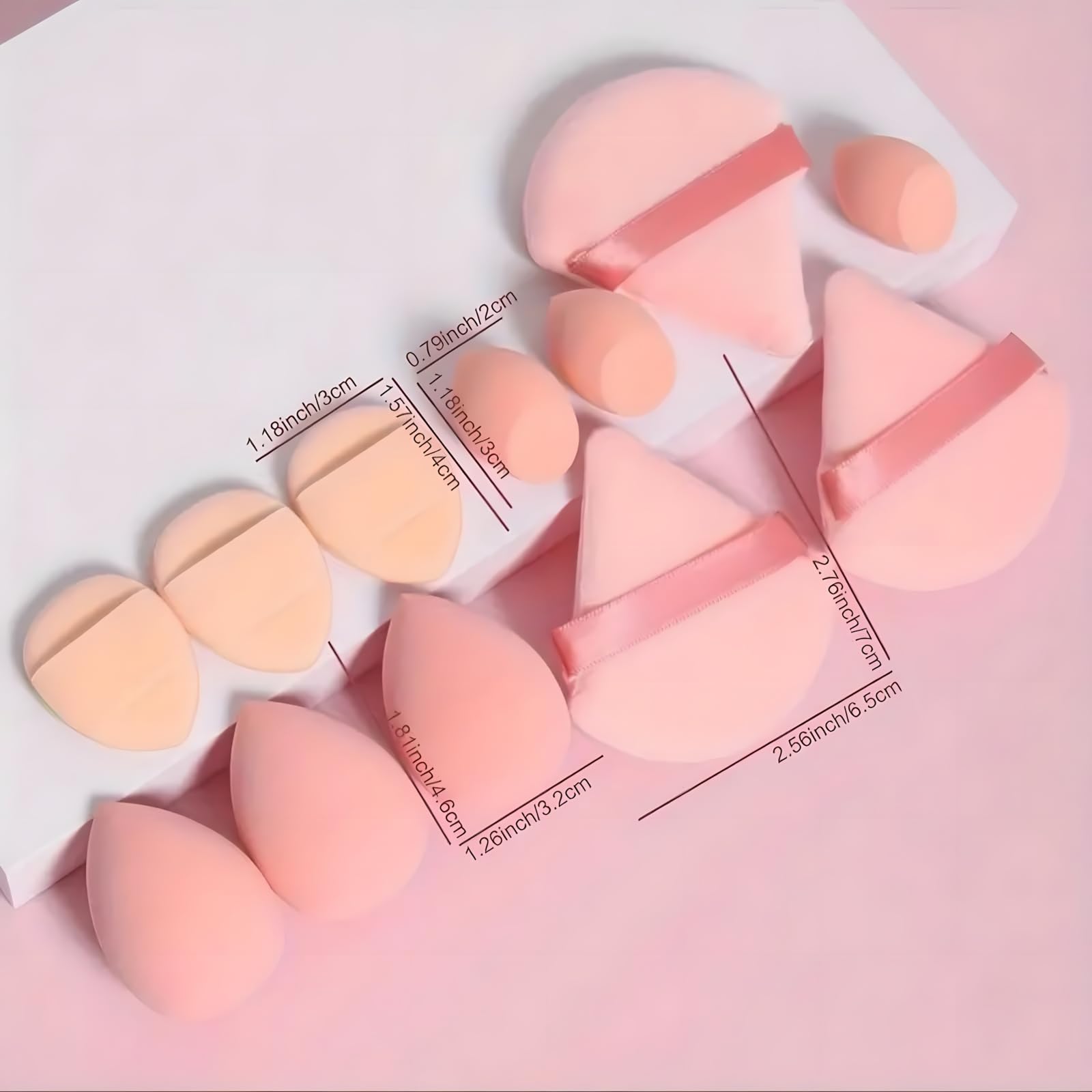 Makeup Sponge Set, 12 Pieces Latex Free Flawless Soft Setting, Beauty Blender Sponge Suitable for Liquid, Cream and Powder, Equipped with 3 Mini Beauty Sponges and 3 Mini Powder Puffs（Pink） - Medaid International