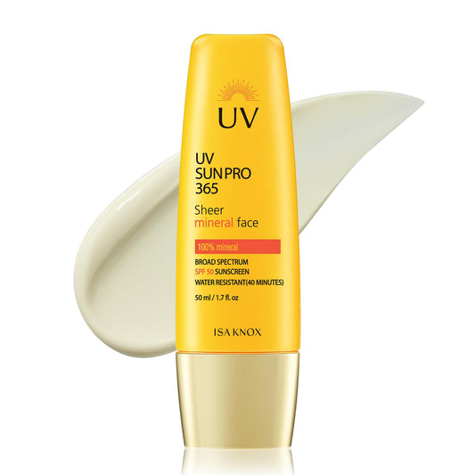 Isa Knox UV SUN PRO Sheer Mineral Sunscreen (1.7 fl oz) - Korean Skincare,SPF 50 Broad-Spectrum, Matte Finish, Water-Resistant, Anti-Aging with Smart Retino Formula, Niacinamide & Jakyang Extract. - Medaid International