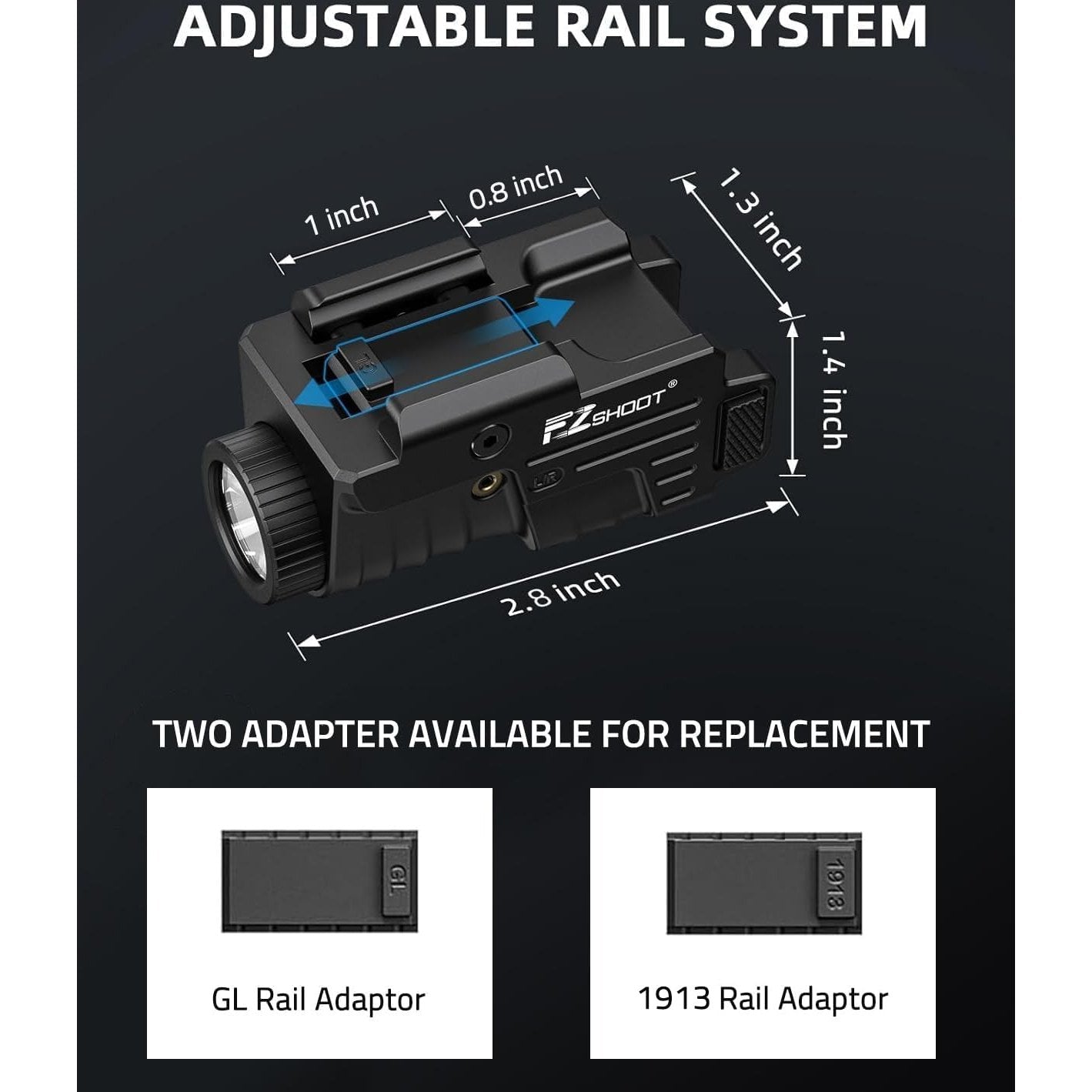 EZshoot 800 Lumens Pistol Light Laser Combo Rechargeable, Pistol Flashlight with Slidable Rail Compatible with Glock and Picatinny Rail, Tactical Flashlight with Green Laser Beam - Medaid International