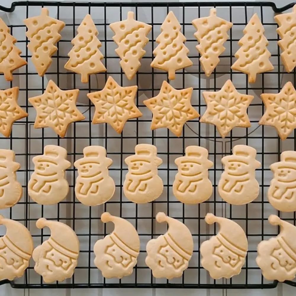4pcs Christmas Cookie Stamps – Festive Baking Molds with Snowman, Snowflake, Christmas Tree & Santa Claus Pattern - Medaid International