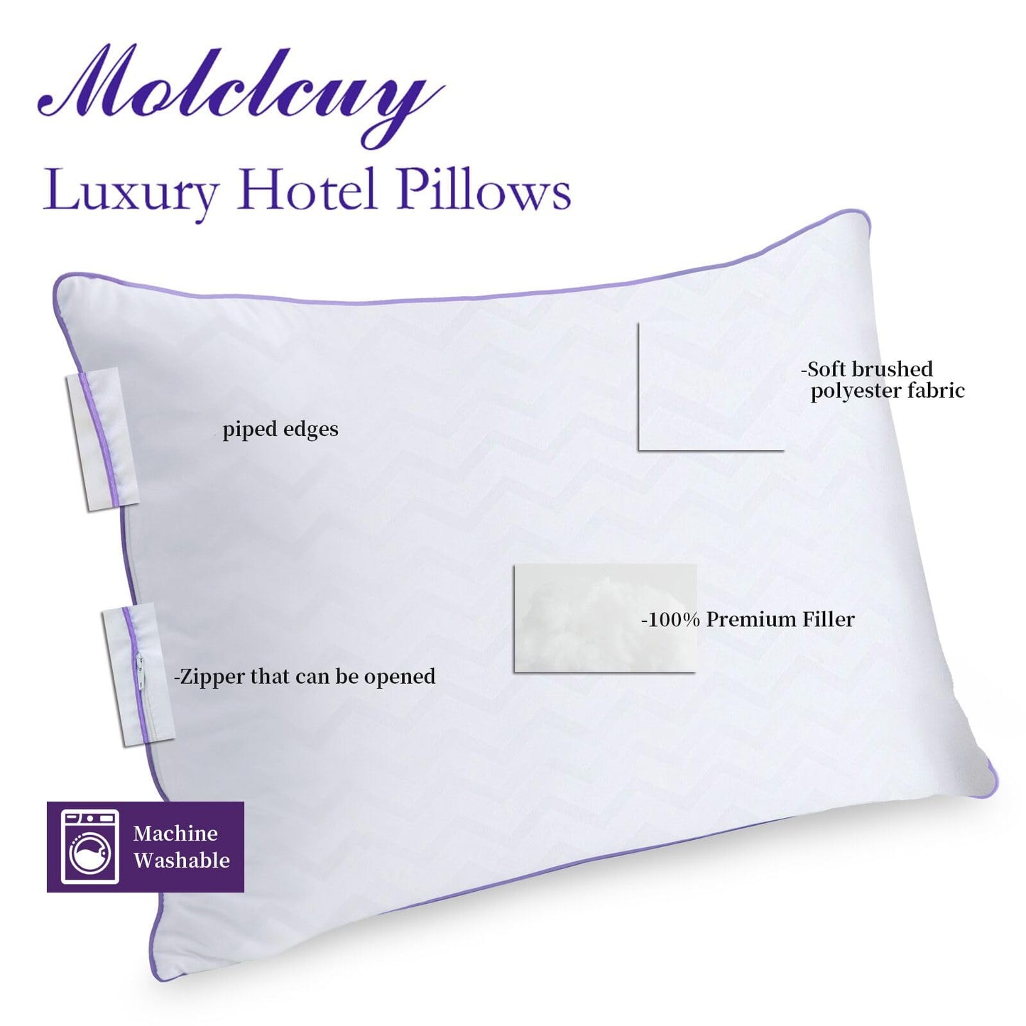 MOLCLCUY Bed Pillows Queen Size Set of 2,Hotel Collection Pillows for Side and Back Sleepers,Super Soft Down Alternative Microfiber Filled Pillows - Medaid International