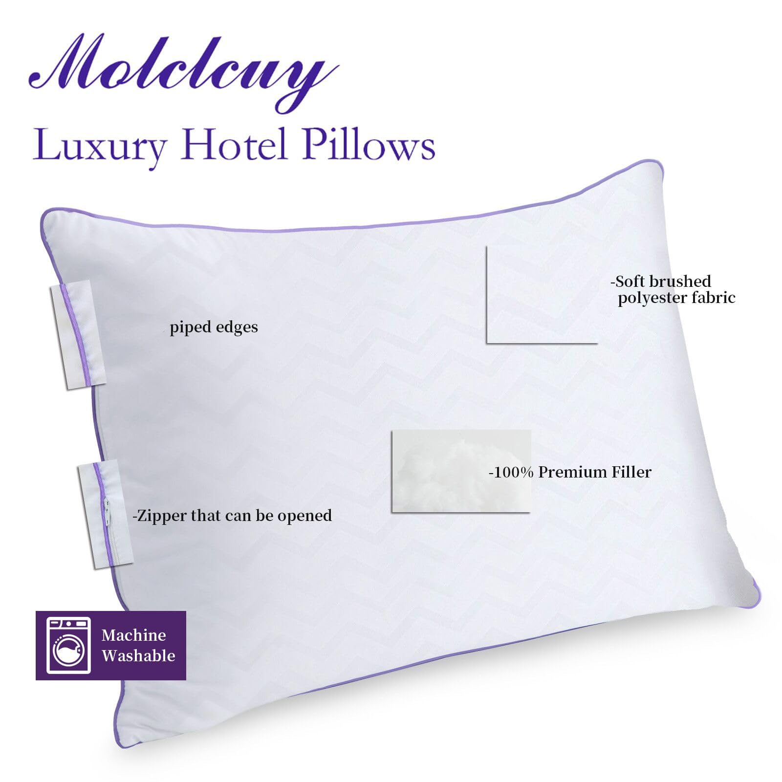 MOLCLCUY Bed Pillows Queen Size Set of 2,Hotel Collection Pillows for Side and Back Sleepers,Super Soft Down Alternative Microfiber Filled Pillows - Medaid International