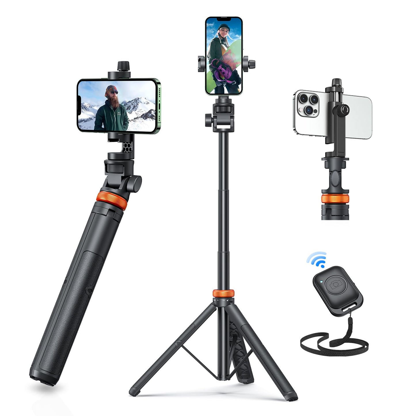 EUCOS 62" Phone Tripod, Tripod for iPhone & Selfie Stick with Remote, Extendable Cell Phone Stand & Ultimate Phone Holder, Solidest Phone Stand Compatible with iPhone/Android - Medaid International