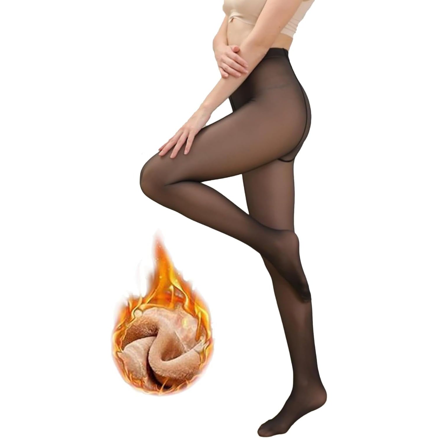 Fleece Lined Tights Women Fake Translucent Pantyhose Leggings High