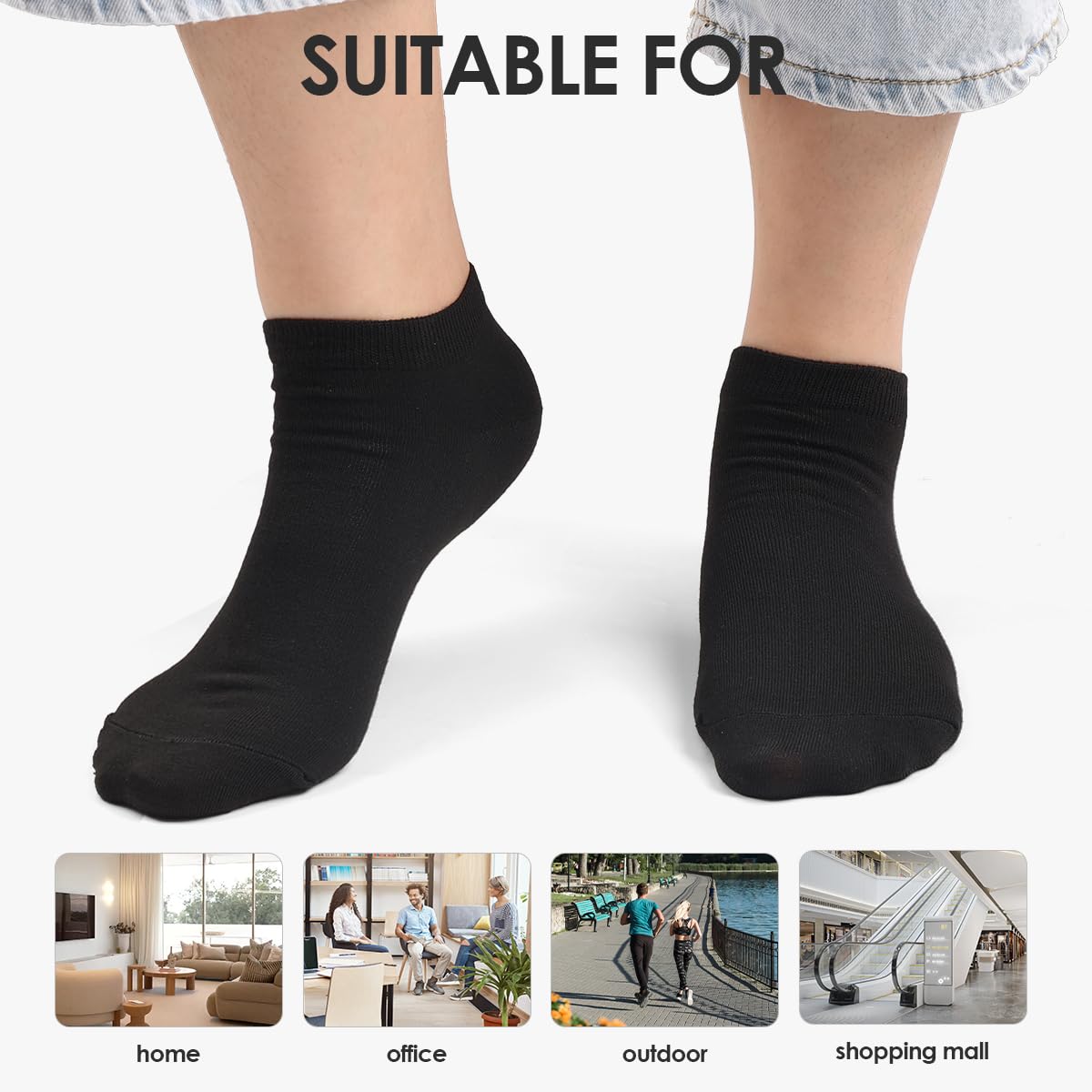 10 Pairs Men's Ankle Socks Breathable Casual Low Cut Socks for Men Women US 6-9 (Black) - Medaid International