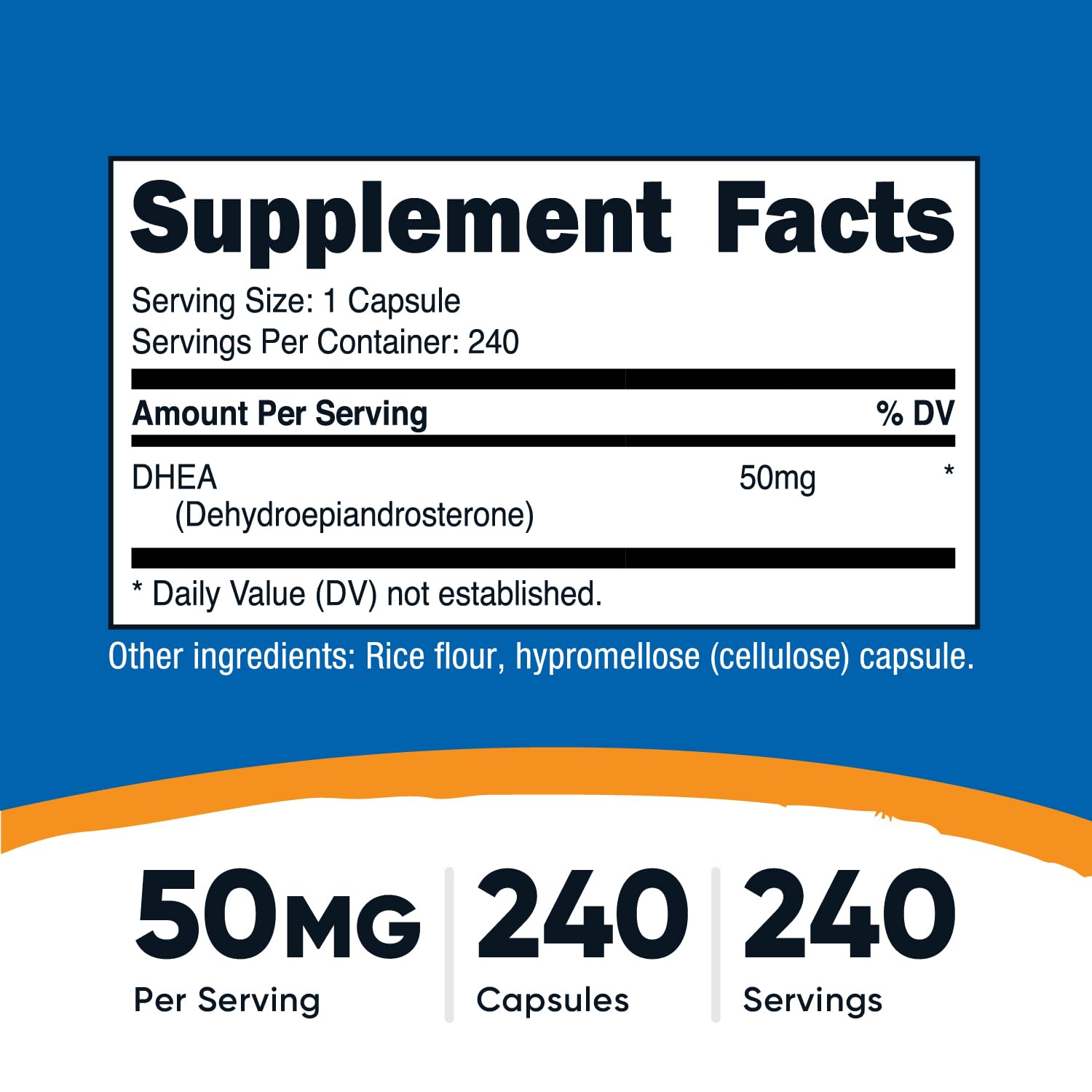 Nutricost DHEA 50mg, 240 Capsules - Gluten Free, Soy Free, Non-GMO, Supplement - Medaid International