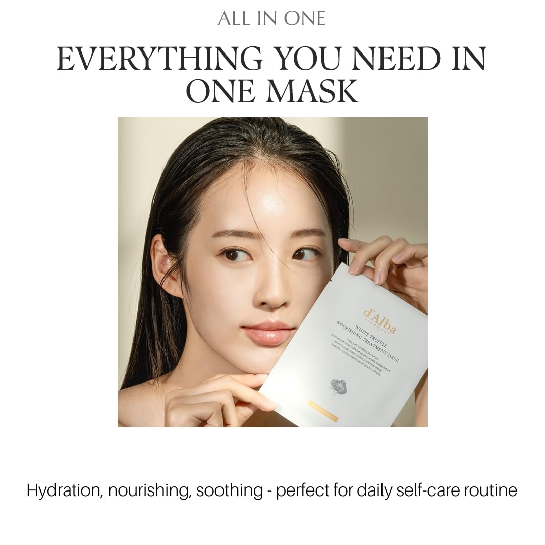 d'alba Piedmont Italian White Truffle Nourishing Mask 5pcs, Vegan Skincare, Nourishing Sheet Mask for Dry and Tired Skin, Deep Hydration, Korean Skin Care - Medaid International
