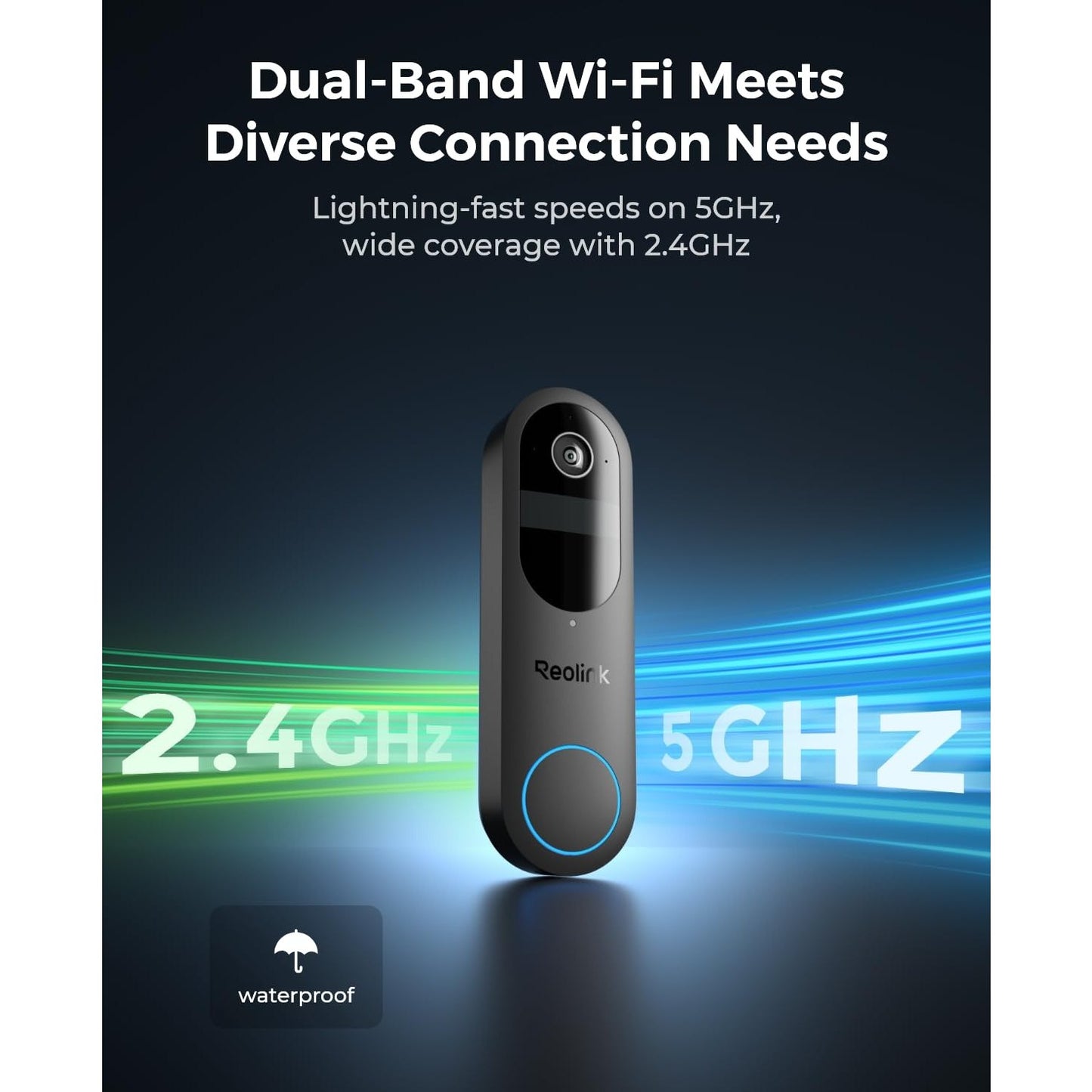 REOLINK Wireless 2K Battery Video Doorbell Camera, 150°x150° Head-to-Toe View, 2.4/5 GHz WiFi, Battery or Wired Power Options, Two-Way Talk, Person/Vehicle/Package Detection(Chime not Included) - Medaid International