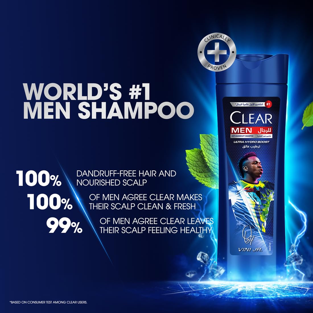 Clear Men anti-dandruff shampoo, ultra hydro boost, Vini Jr. edition, 100% dandruff-free hair & nourished scalp, 400 ml - Medaid International