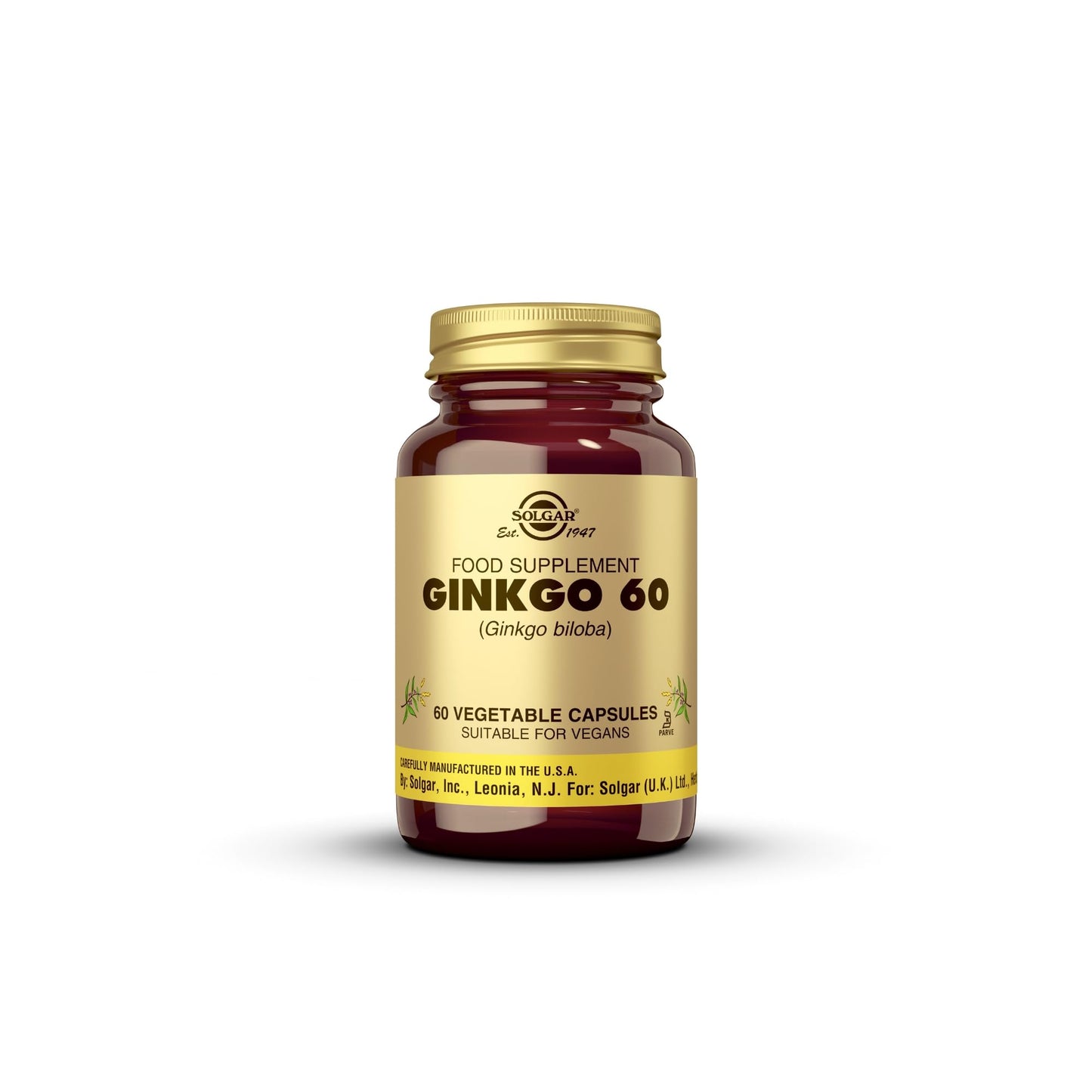 Solgar Super Ginkgo, 60 Vegetable Capsules - Full Potency (FP) - Antioxidant & Nervous System Support - Brain Health - Non-GMO, Vegan, Gluten Free, Dairy Free - 60 Servings - Medaid International