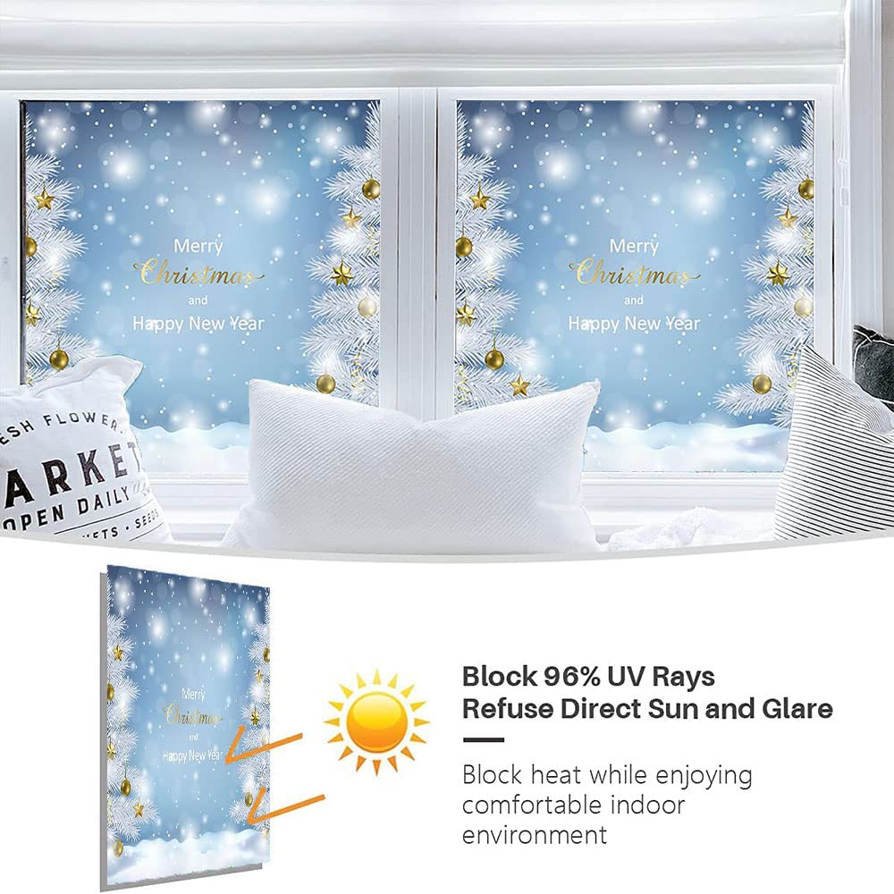 Christmas Privacy Window Film, Christmas Style Print, Glass Film for Home Office Living Room, W23.6 x L35.4 Inch - Medaid International