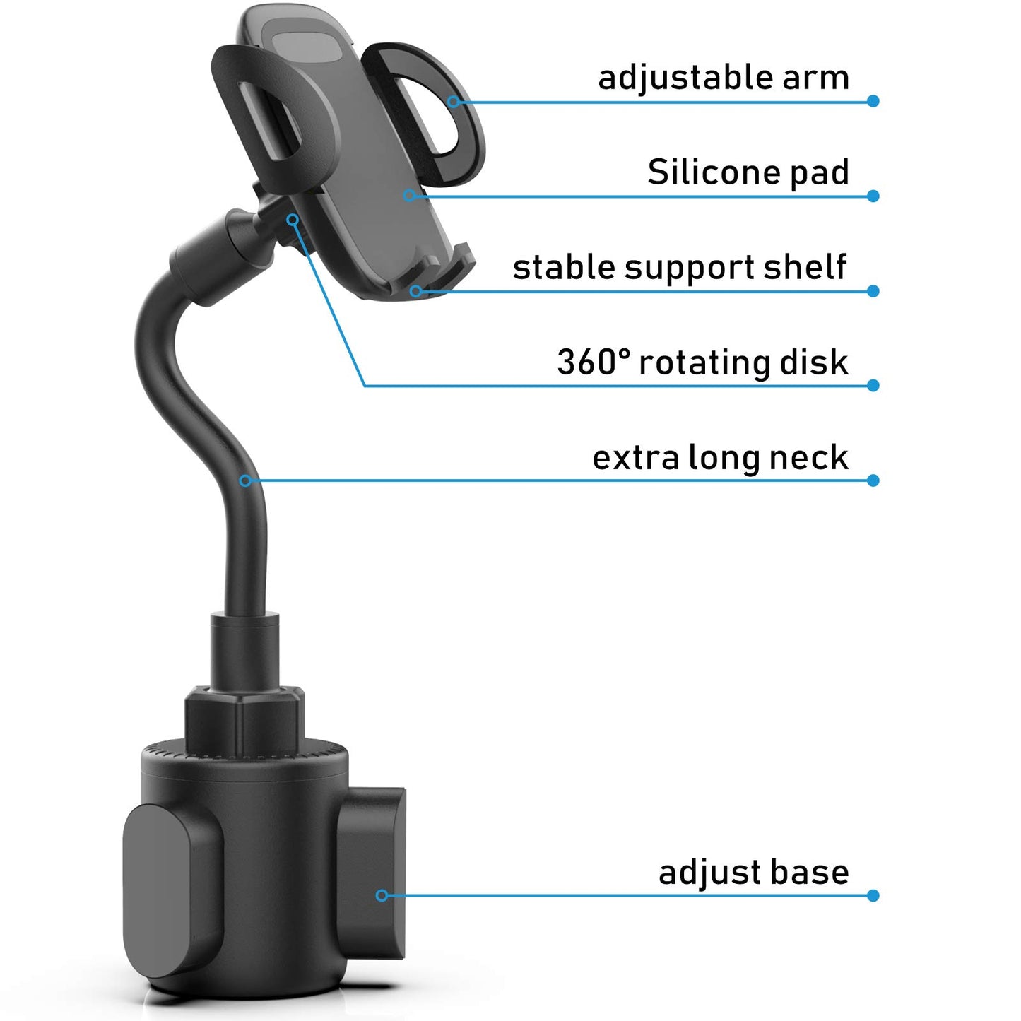 Phone Holders for Your Car, Cup Holder Phone Mount, Universal Adjustable Gooseneck Cup Holder Cradle Car Mount for iPhone 16/15/14/13/12/11/Pro Max/X/Xs/XsMax/8/8Plus,Samsung,Huawei,LG, Sony(Black) - Medaid International