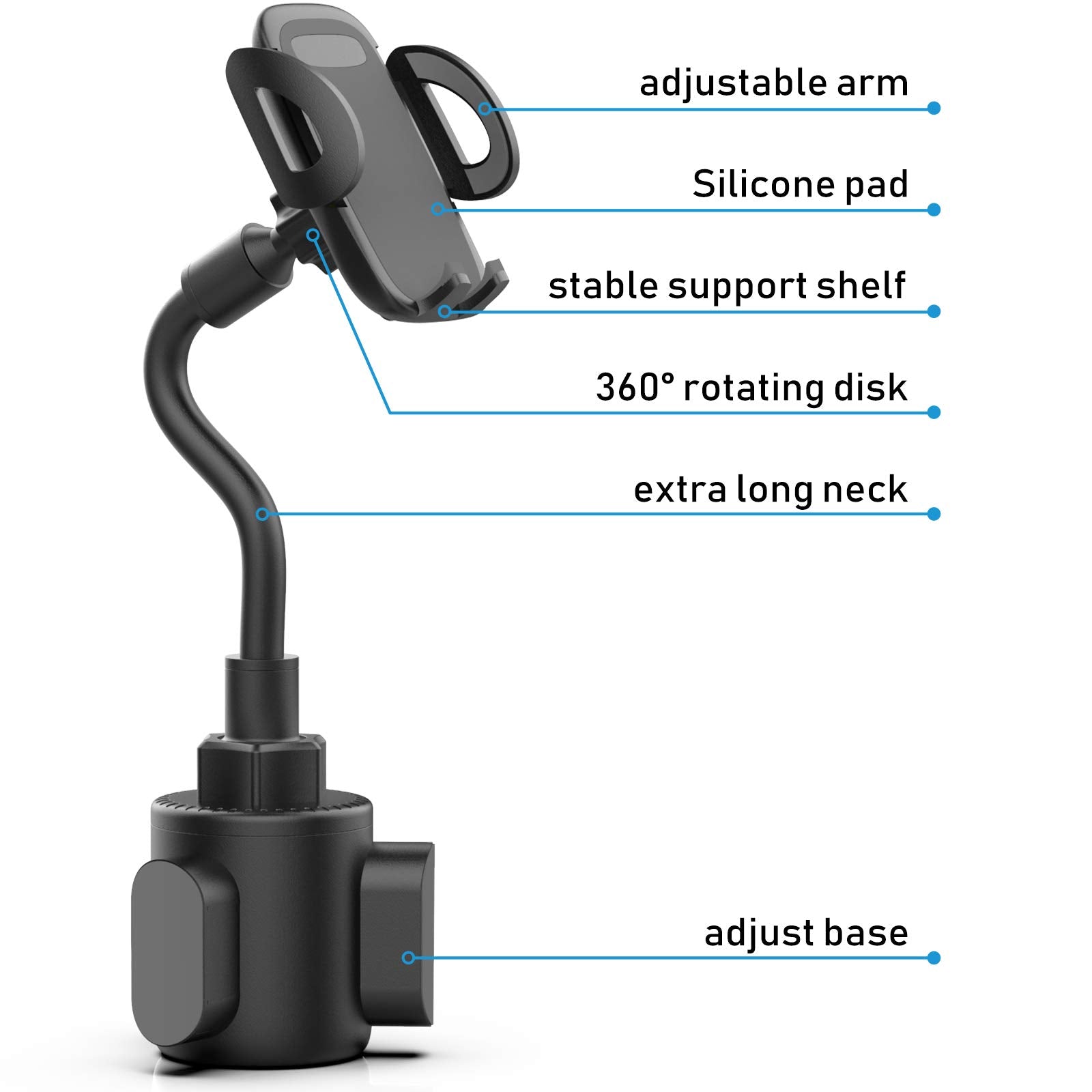 Phone Holders for Your Car, Cup Holder Phone Mount, Universal Adjustable Gooseneck Cup Holder Cradle Car Mount for iPhone 16/15/14/13/12/11/Pro Max/X/Xs/XsMax/8/8Plus,Samsung,Huawei,LG, Sony(Black) - Medaid International