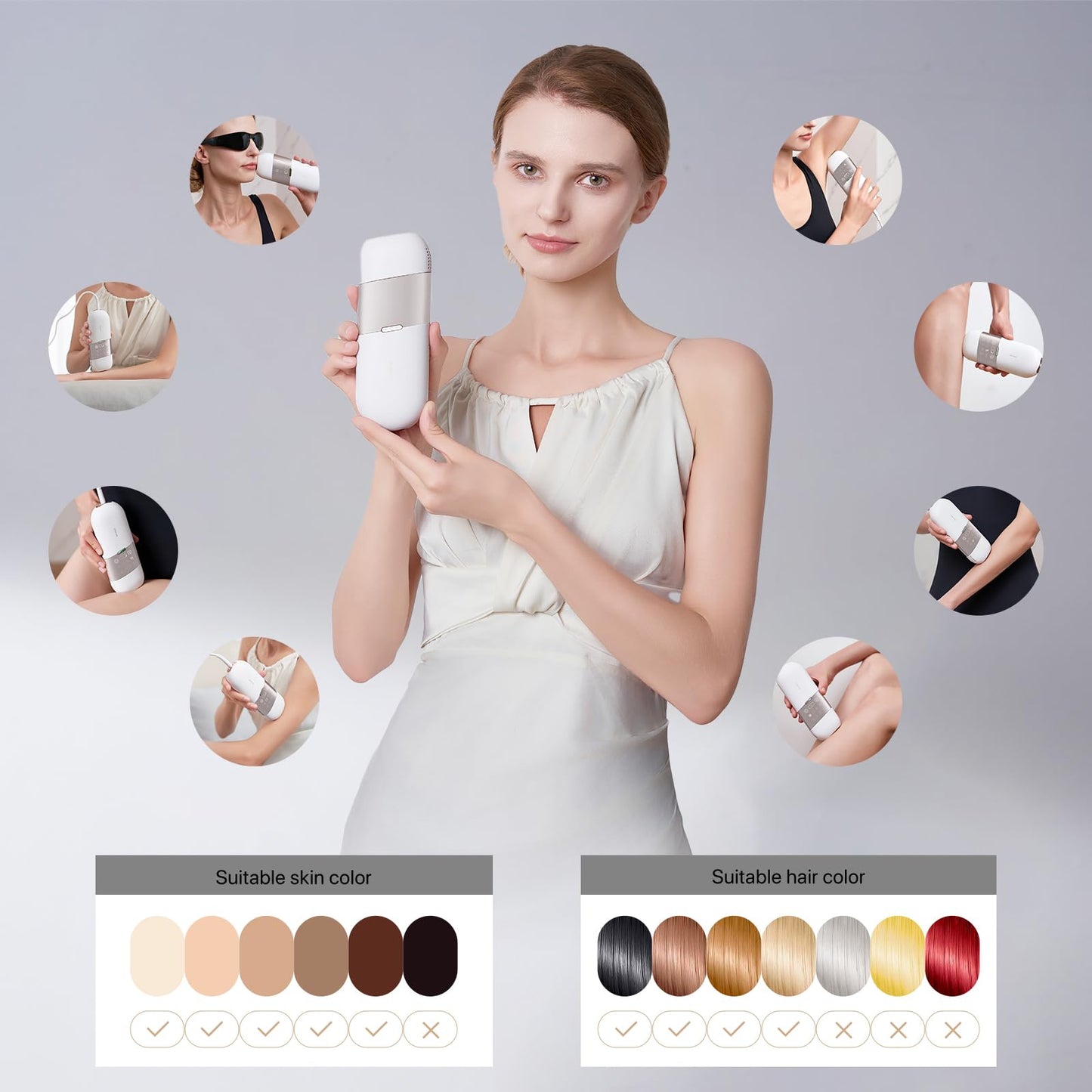 AMIRO Opal IPL Hair Removal Device, 2 modes and 8 Energy Levels, 3 in 1 for Face Armpit Arm Line Leg Whole Body - Medaid International