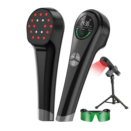 Handheld Red Light Therapy Device with Stand, Near Infrared Light Therapy Device with Pulse Mode, Cold Laser Therapy Device for Joints and Muscle Pain (4 * 808nm + 14 * 650nm） - Medaid International