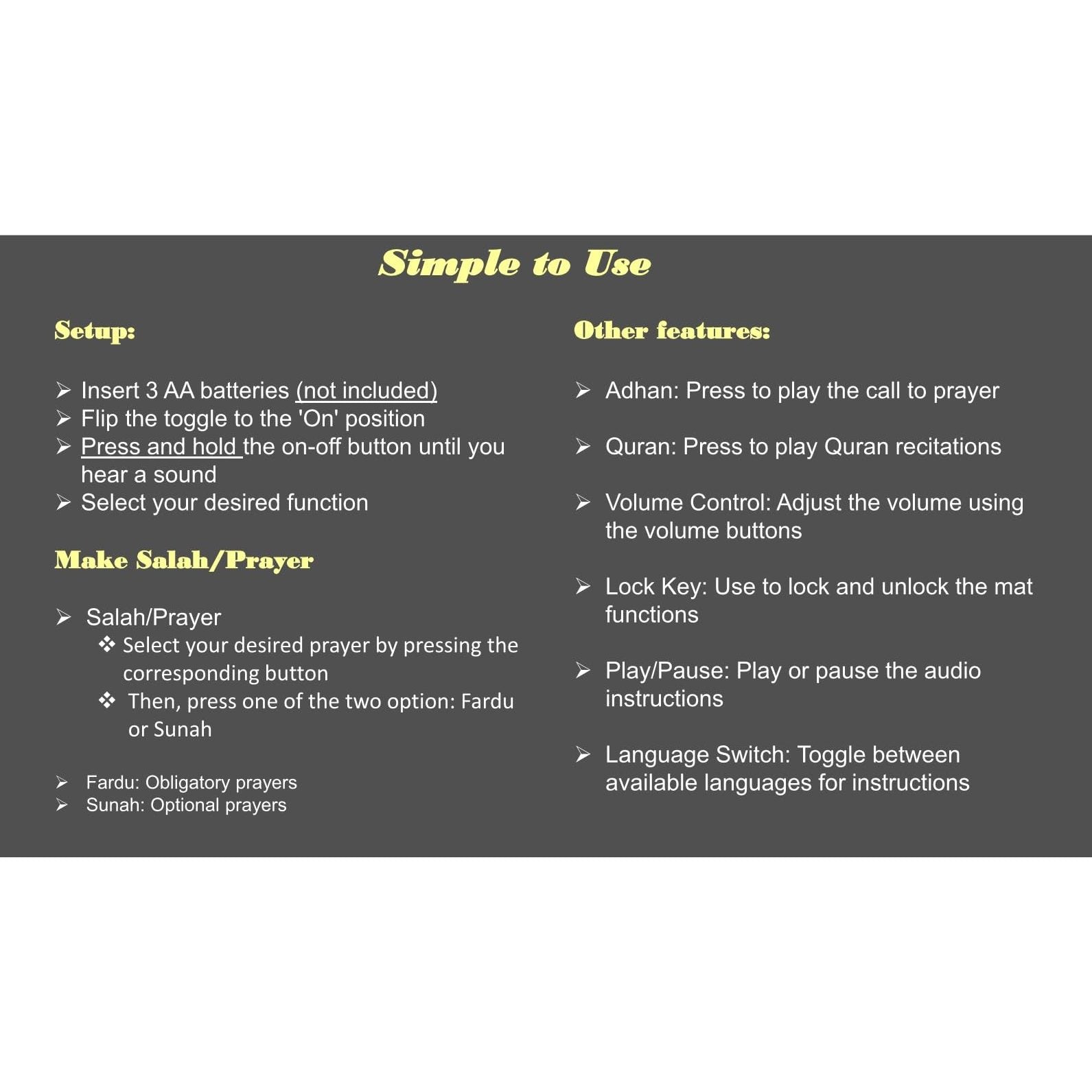 Electronic Prayer Mat - Smart Interactive Prayer Rug for Adults and Kids - Ideal for New Converts and Those Learning or Perfecting Their Prayer - Comes with Islamic Prayer Beads (Black) - Medaid International