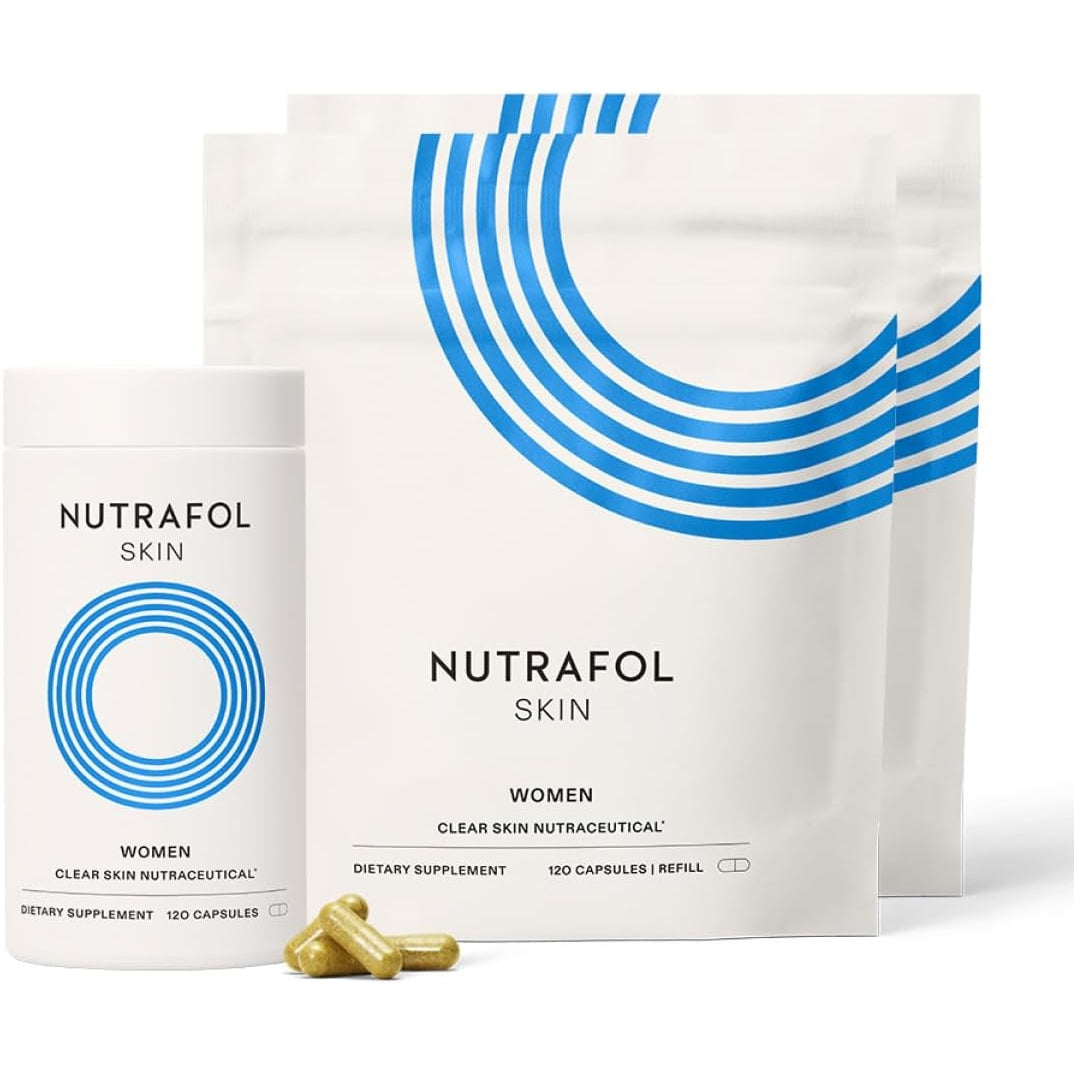 Nutrafol Clear Skin Acne Supplement for Women, Clinically Tested for Clearer, Smoother Skin, Physician-Formulated, Vegan - 2-Month Supply, 2 Pouches - Medaid