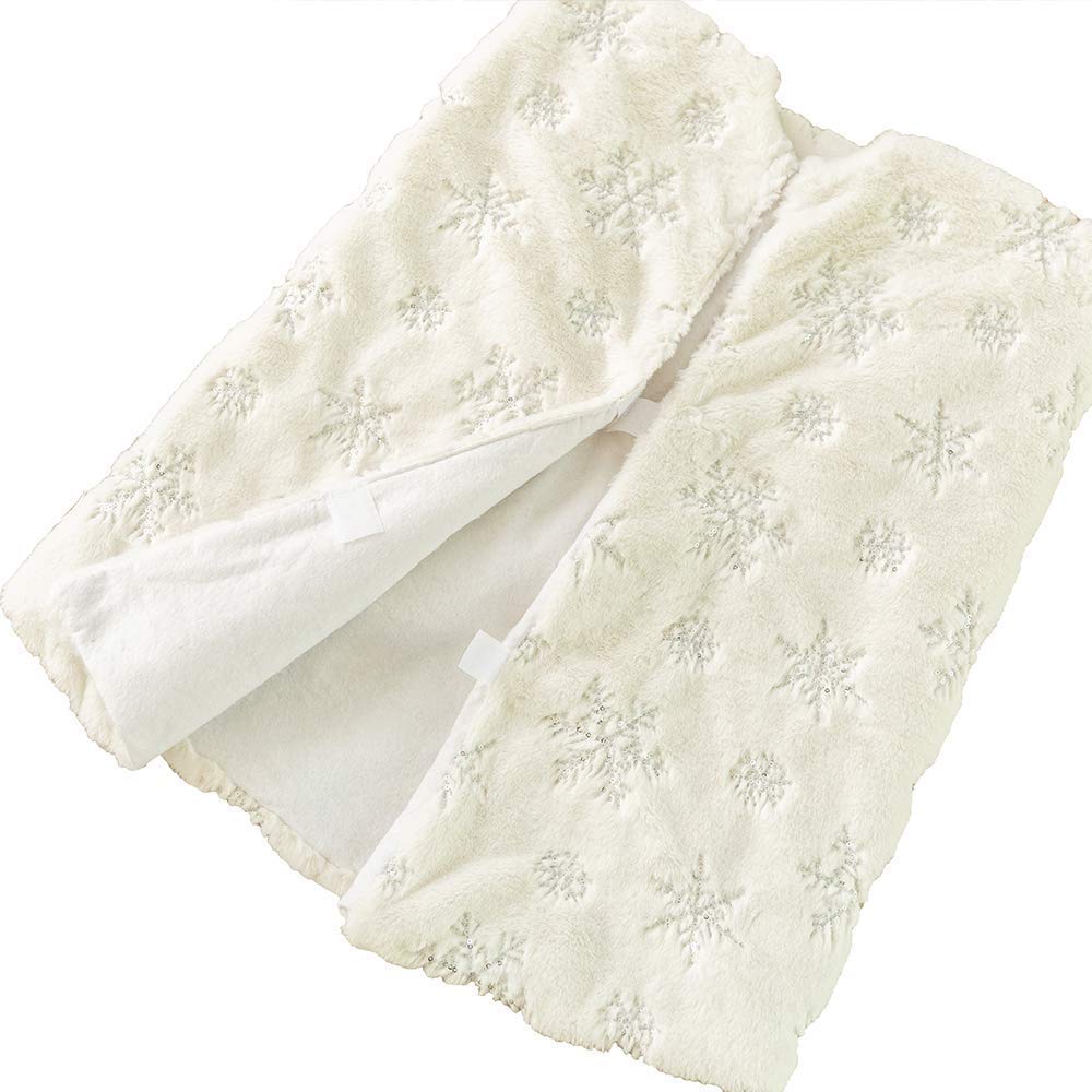 Amidaky Christmas Tree Skirt 48 inches White Faux Fur Silver Snowflake Sequin Embroidered Luxury Tree Skirt Xmas Decoration - Medaid International