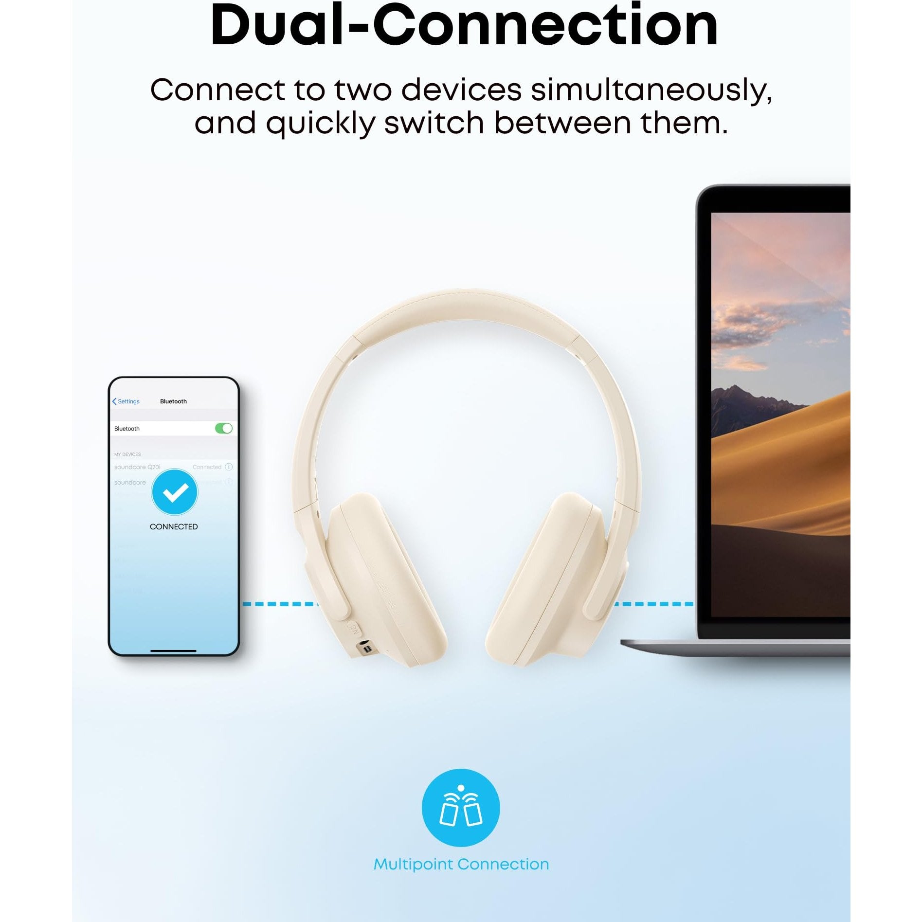 Soundcore by Anker Q20i Hybrid Active Noise Cancelling Headphones, Wireless Over-Ear Bluetooth, 40H Long ANC Playtime, Hi-Res Audio, Big Bass, Customize via an App, Transparency Mode (White) - Medaid International