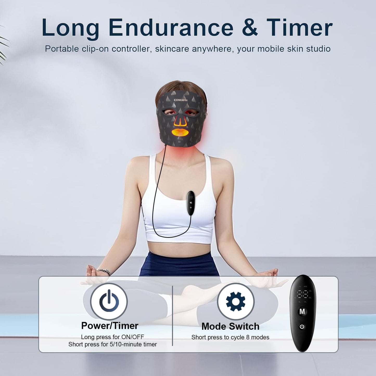 CONLWIN Red Light Therapy Mask for Face, 8 Modes Ultra Lightweight Red Light Mask with 850nm Near Infrared, 2000mAh Rechargeable Portable LED Face Mask Light Therapy with Timer for Anti-Aging at Home - Medaid International