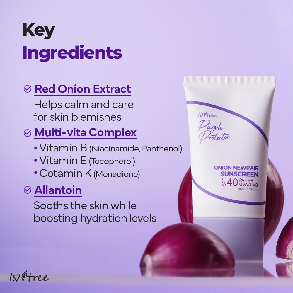 ISNTREE Onion Newpair Sunscreen 50ml, 1.69 fl.oz | SPF 40 | Korean Skincare | Hydrating Sun Protector | Evens Skin Tone | Purple Sunscreen | Broad Spectrum - Medaid International