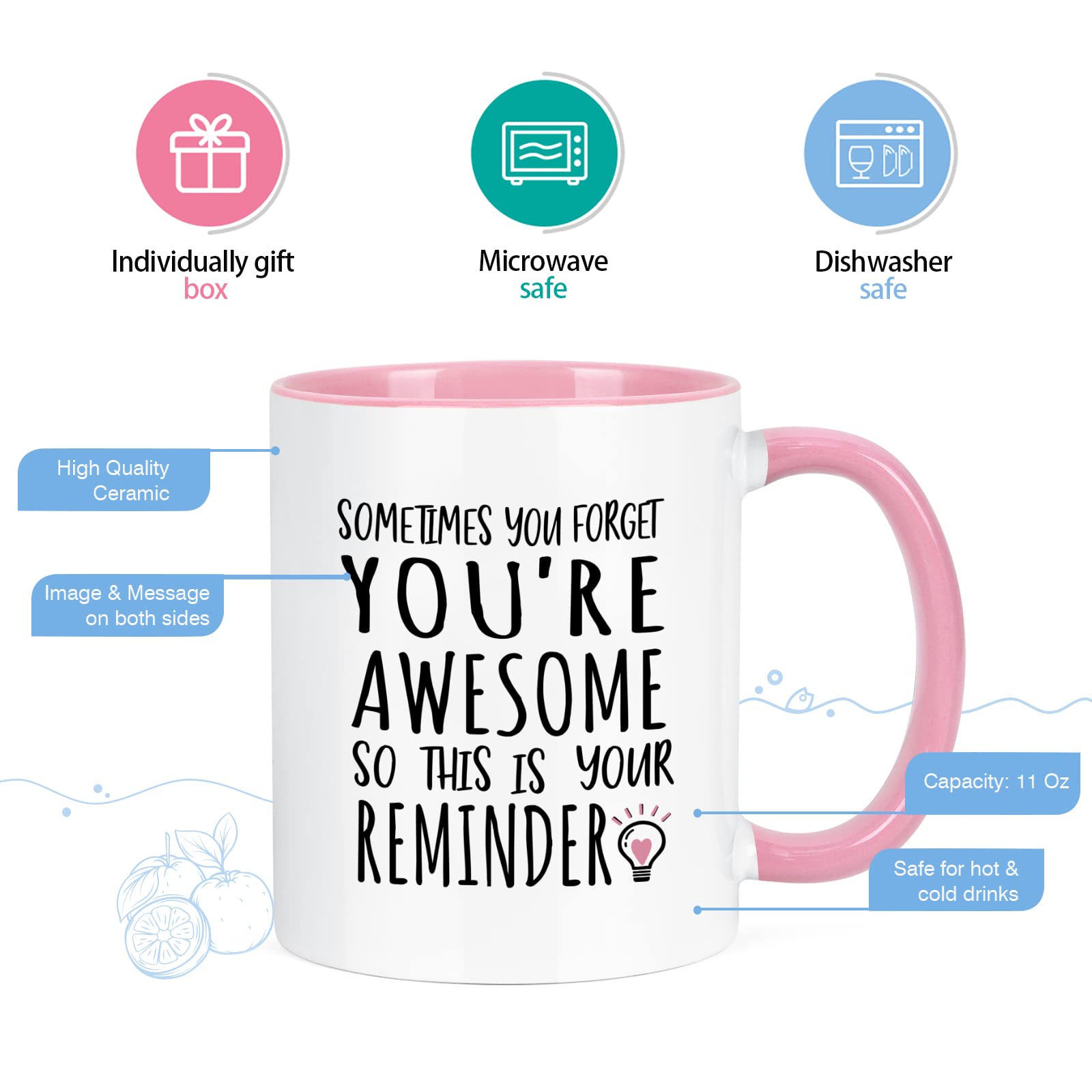 YHRJWN - Sometimes You Forget You're Awesome Coffee Mug, Inspirational Birthday Friendship Gifts for Women Coworker Administrative Mom, Employee Appreciation Christmas Gifts 11Oz - Medaid International