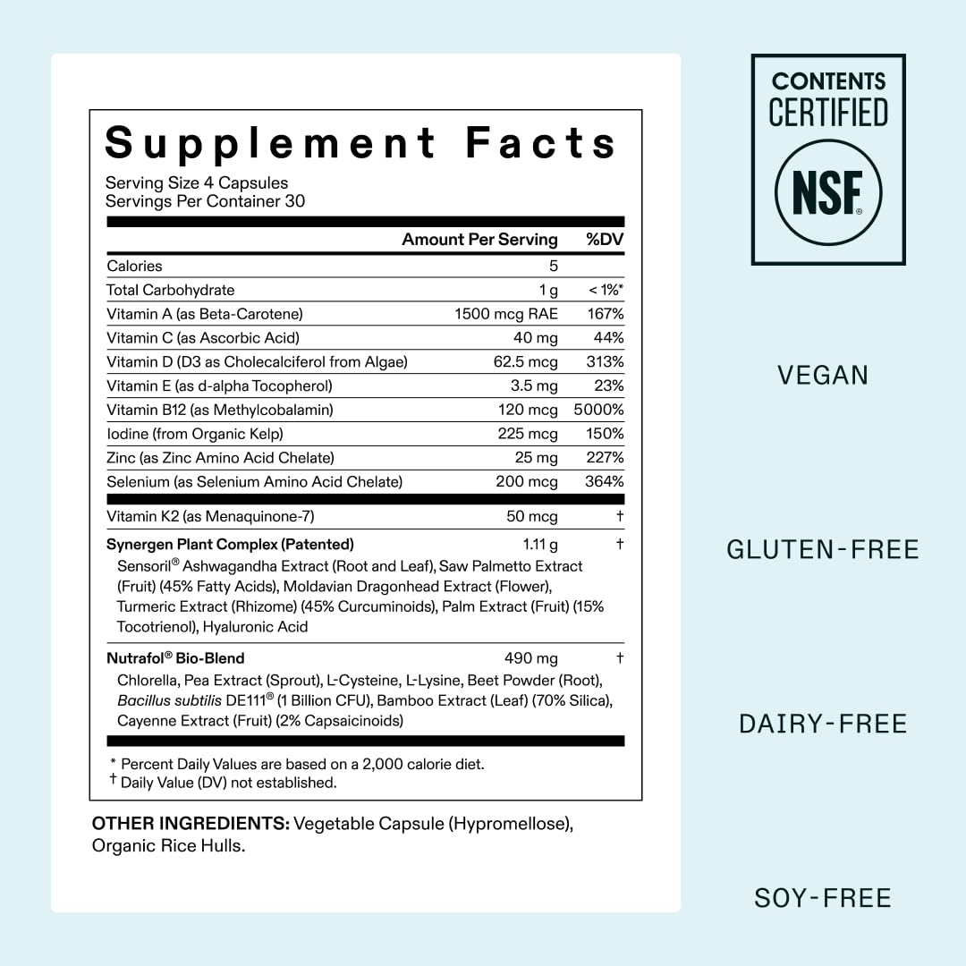 Nutrafol Women's Hair Growth Supplements, for Women 18-44 Years Old, Clinically Tested for Visibly Thicker, Stronger Hair, 100% Vegan Ingredients, Dermatologist Recommended - 1 Month Supply, 1 Pouch - Medaid International