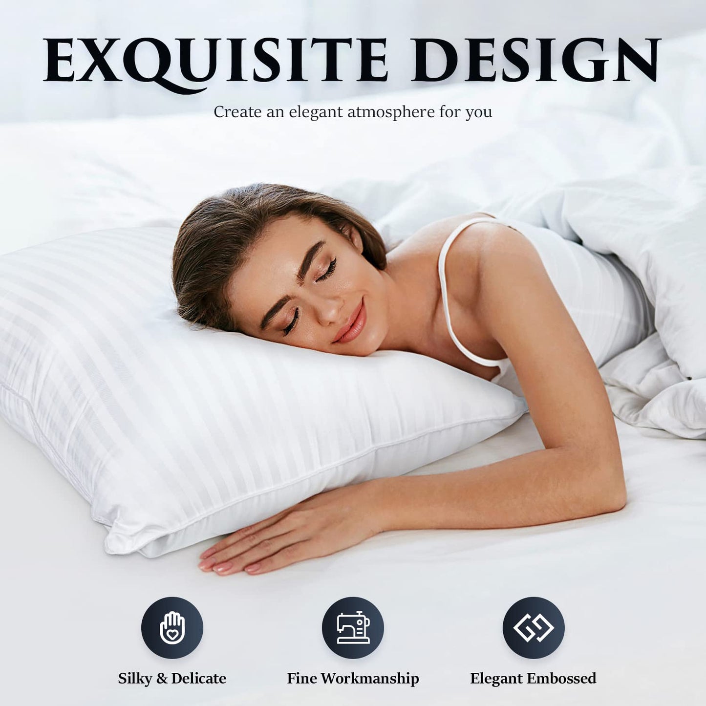 COZSINOOR Bed Pillows for Sleeping Queen Size - Hotel Quality Set of 2 - Breathable Down Alternative Microfiber Filled for Back, Stomach, Side Sleepers, Cooling & Skin-Friendly - Medaid International