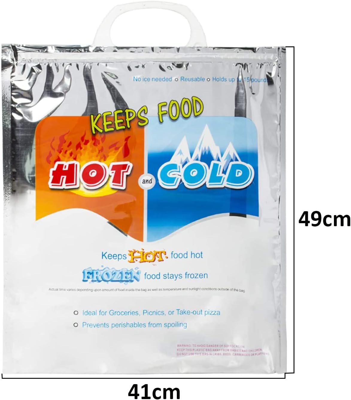 N.HOUSE Keeps Hot and Cold Bag, Reusable Insulated Bag Food Storage for Frozen Items & Hot Items Including Lunch Bags & Grocery Shopping Bags Reinforced Heavy Duty, Size 49x41cm, Silver, CB 3115 - Medaid International