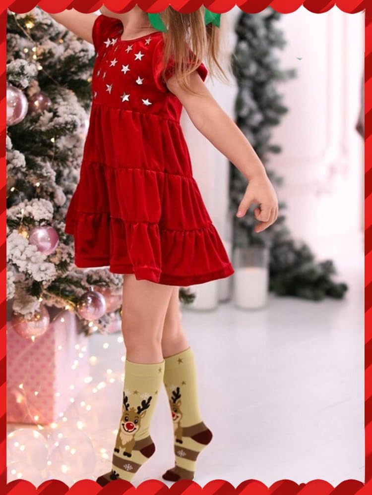 ZUOIUP Christmas Socks for Toddlers Girls Boys, 2 Pairs Knee High Xmas Kids Socks with Santa and Reindeer for Christmas Day for Unisex Toddler (Green+Brown,1-3 Y) - Medaid International