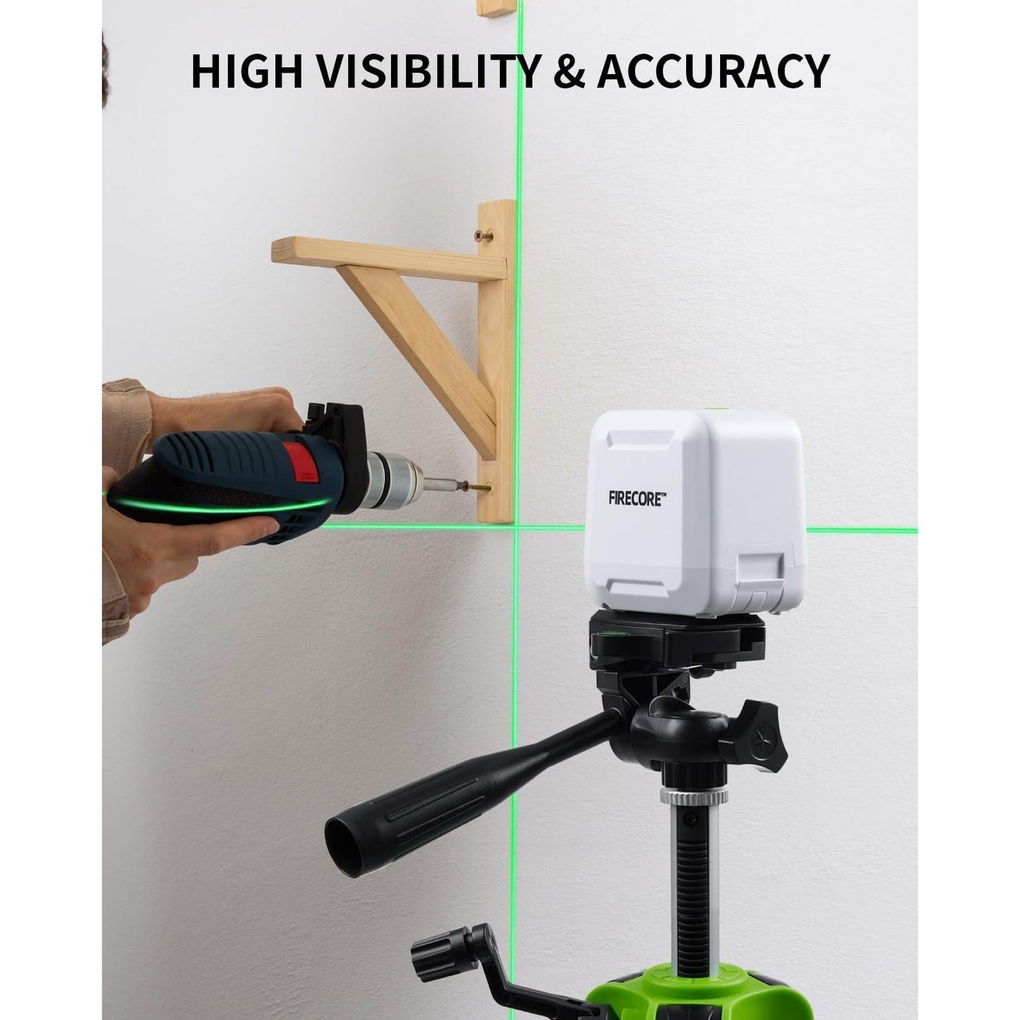 Firecore 82Ft Self Leveling Laser Level, Green Cross Line Laser Leveler Tool with Brightness Adjustment, Accurate Lazer Level for Picture Hanging Home Decoration,Battery Carry Pouch Included - Medaid International