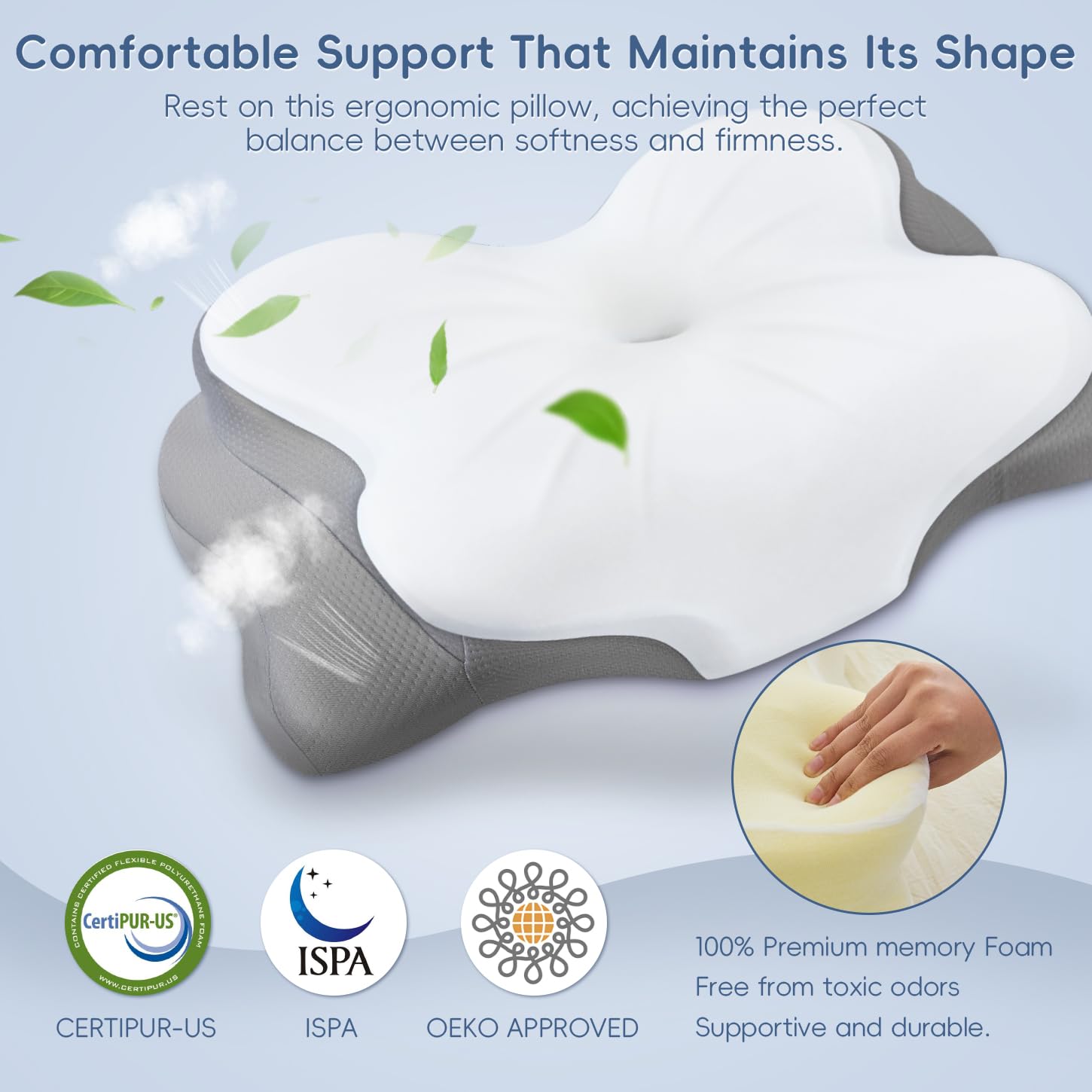 Cervical Neck Pillow, Ergonomic Memory Foam Pillows for Neck Pain Relief with Breathable Pillowcase, Adjustable Contour Neck Support Pillow for Side Back Stomach Sleepers, Odorless - Medaid International