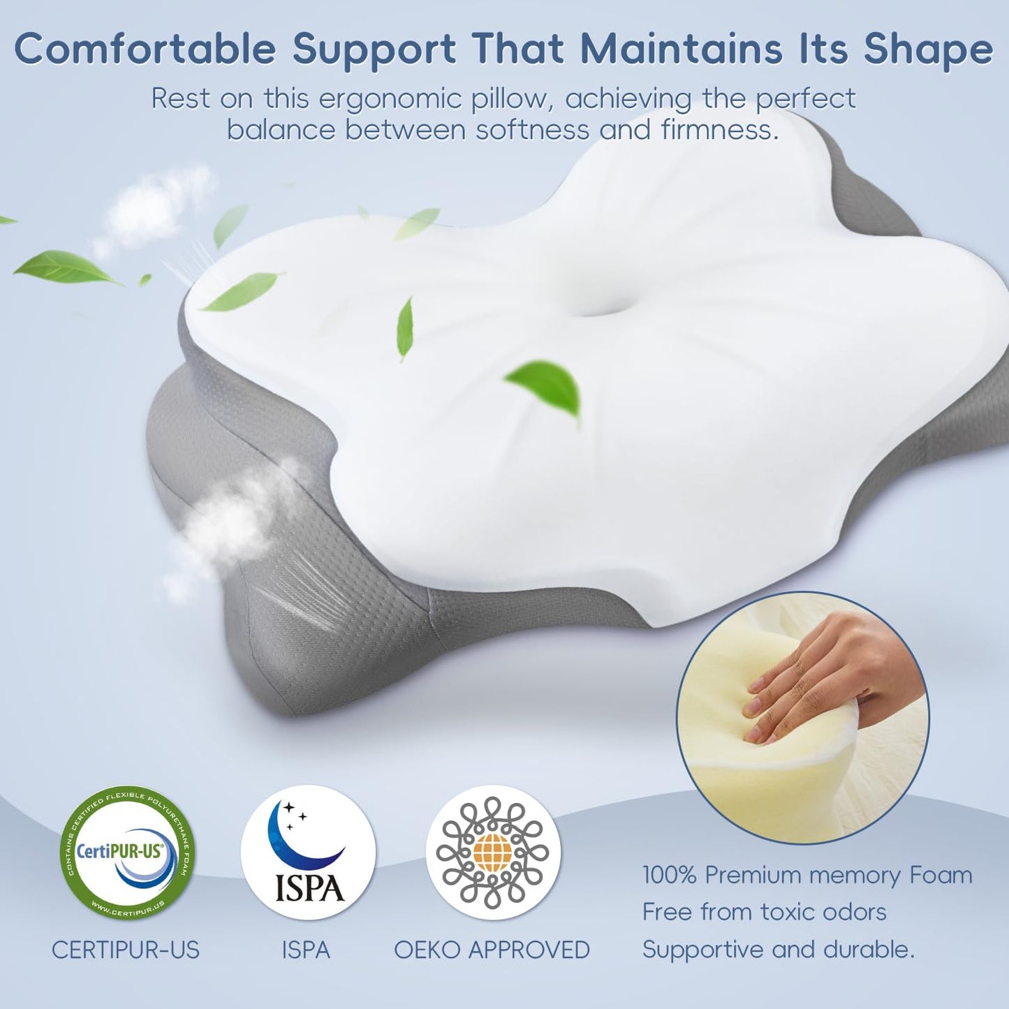 Cervical Neck Pillow, Ergonomic Memory Foam Pillows for Neck Pain Relief with Breathable Pillowcase, Adjustable Contour Neck Support Pillow for Side Back Stomach Sleepers, Odorless - Medaid International