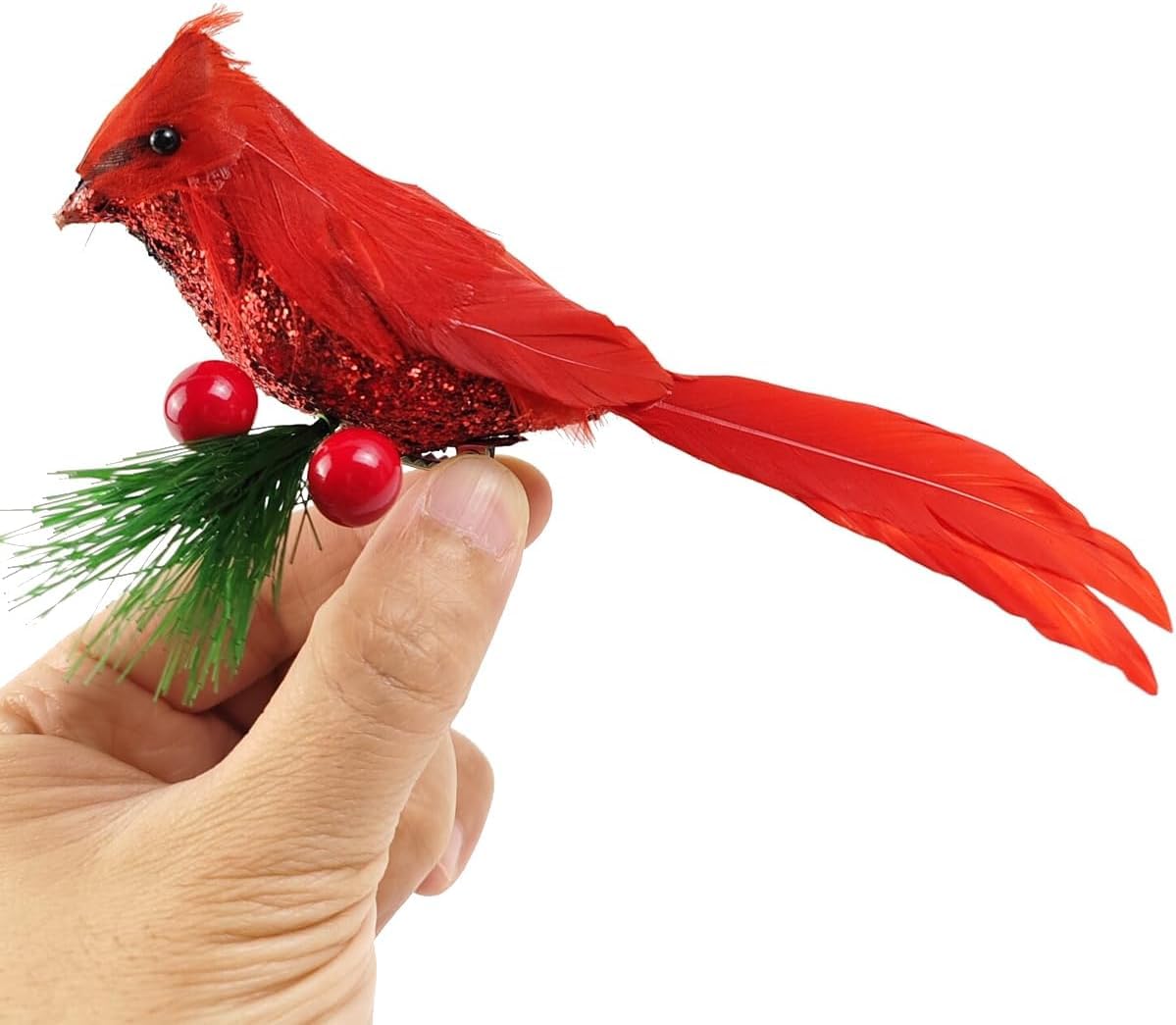 4PCS Artificial Red Cardinal Birds Clip on Pine Branches -Christmas Realistic Feathered Birds with Clip for Christmas Tree Ornament Decorations, Arts and Crafts - Medaid International