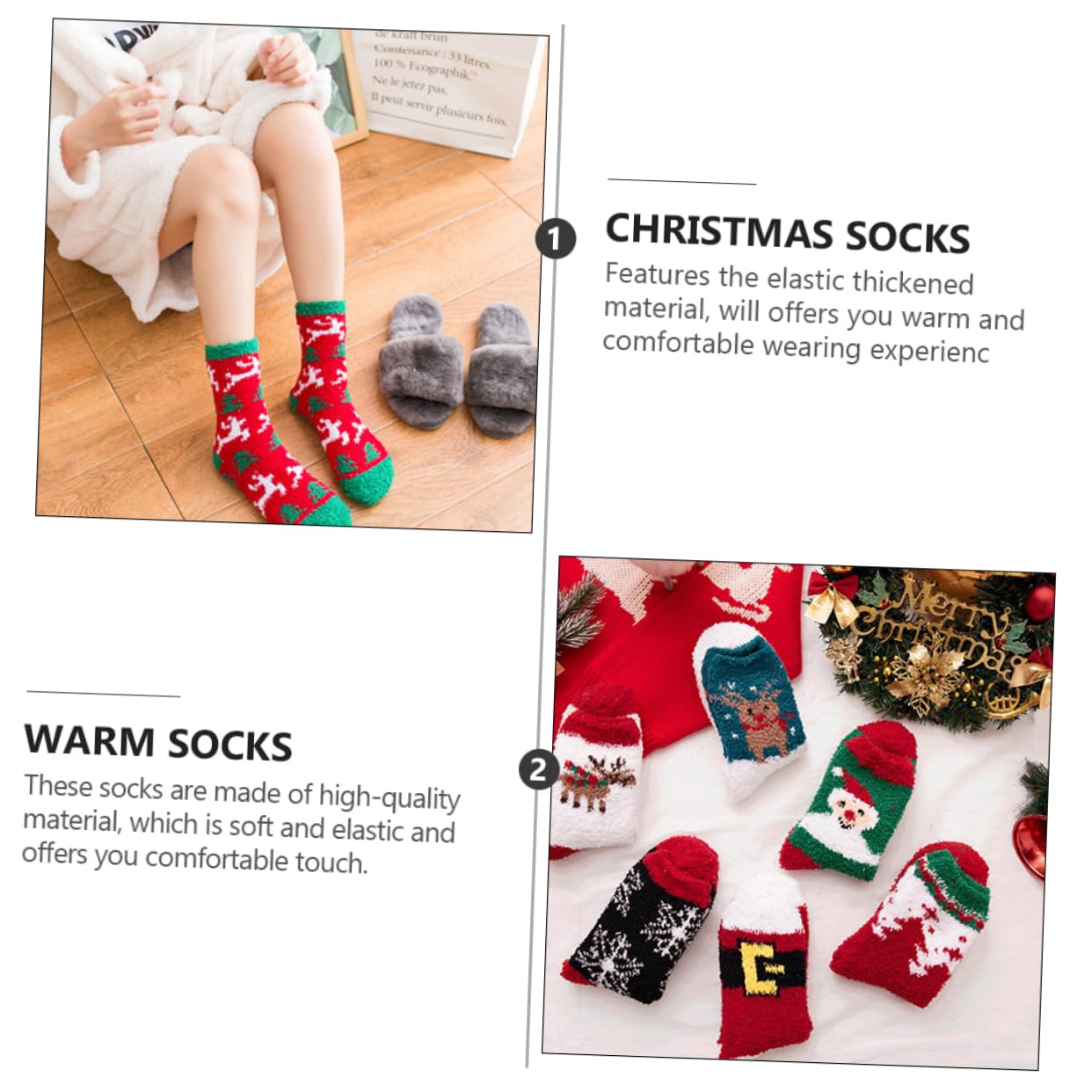 6Pairs Christmas Socks Mid-calf Warm Socks Thickened Fleece Winter Stockings with Cute Cartoon Design for Festive Atmosphere - Medaid International
