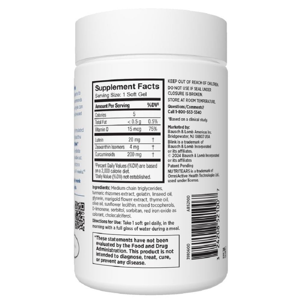 BLINK NutriTears Clinically Proven Supplement for Dry Eyes, 50 Softgels, Eye Care Supplement to Hydrate Eyes from Within for Long Lasting Relief You Can Feel - Medaid International
