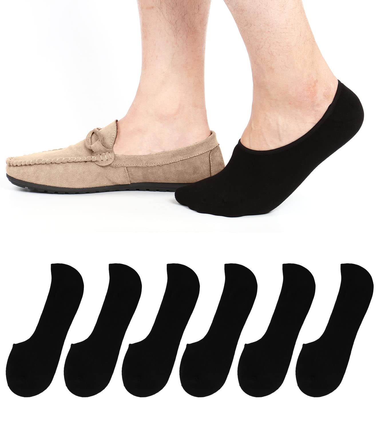 ADFOLF 6 Pack No Show Socks Mens Casual Low Cut Thin Loafers Non Slip Boat Liners (9-13, Black) - Medaid International