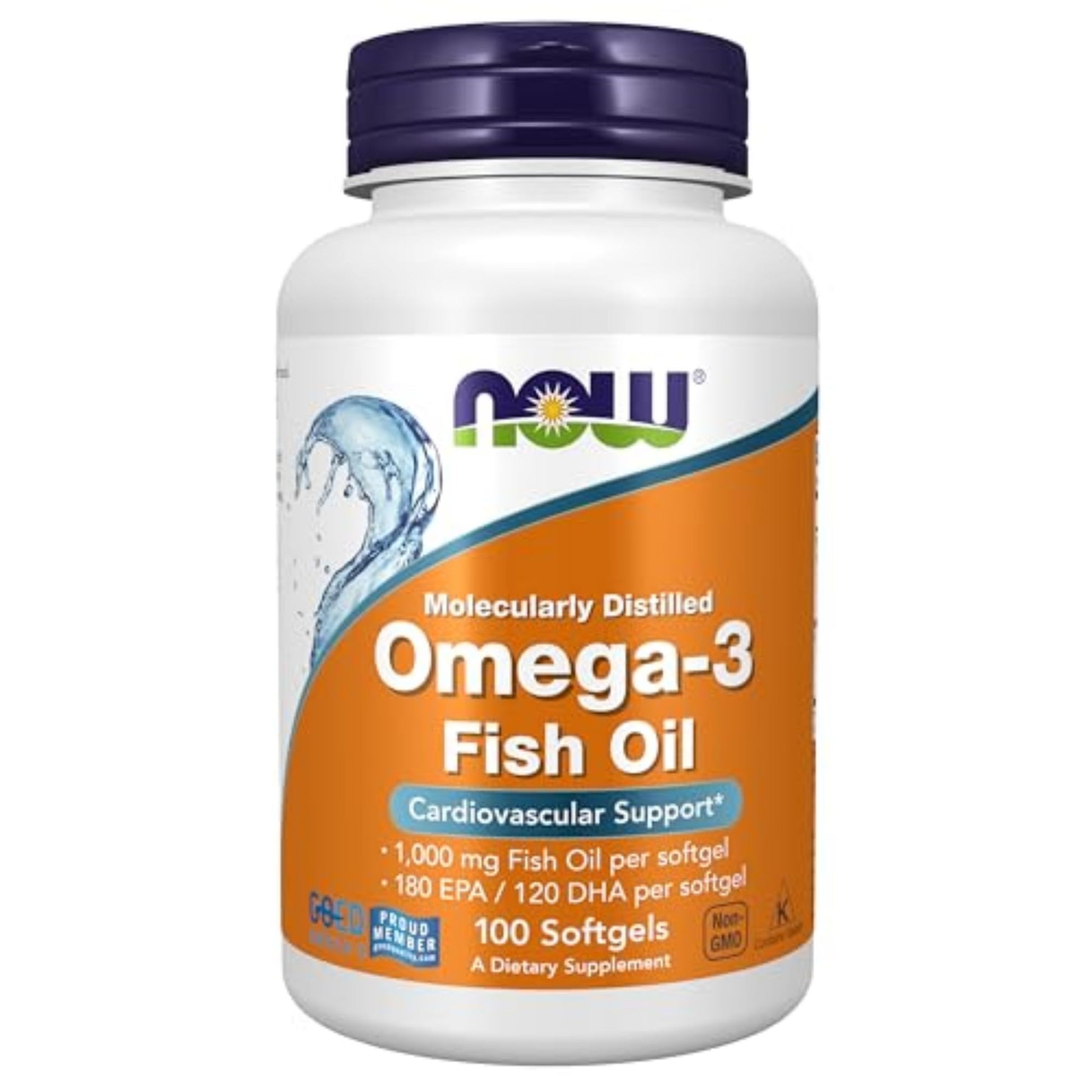 NOW Supplements, Omega-3 180 EPA / 120 DHA, Molecularly Distilled, Cardiovascular Support, 100 Softgels - Medaid International