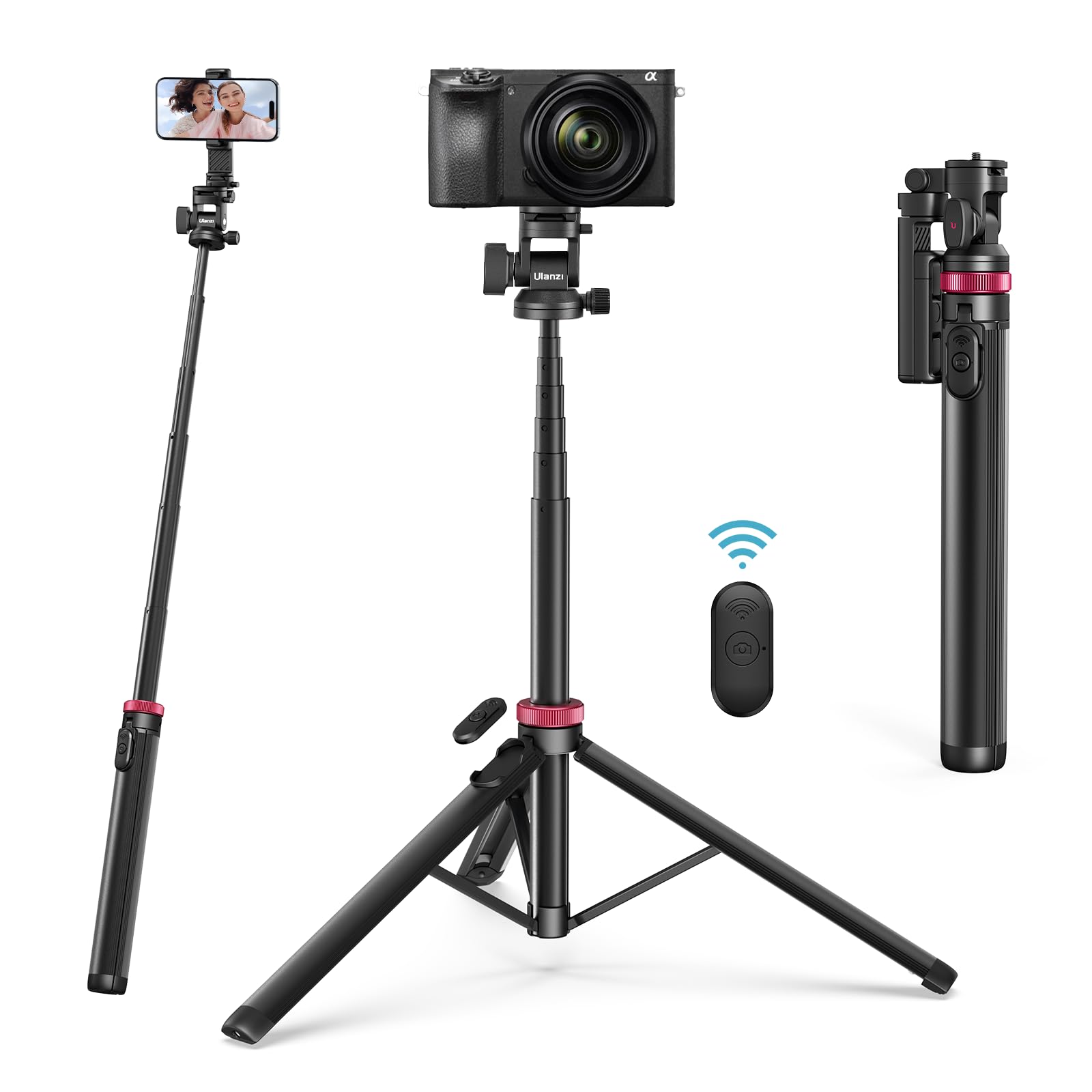 ULANZI MT-78 Extendable Phone Tripod, metal 72.83" Selfie Stick Camera Tripod Stand with 2 in 1 Phone Clip, 360° Ball Head Camera Tripod with cold shoe for iPhone 17 Sony Canon, Lightweight for Travel - Medaid International
