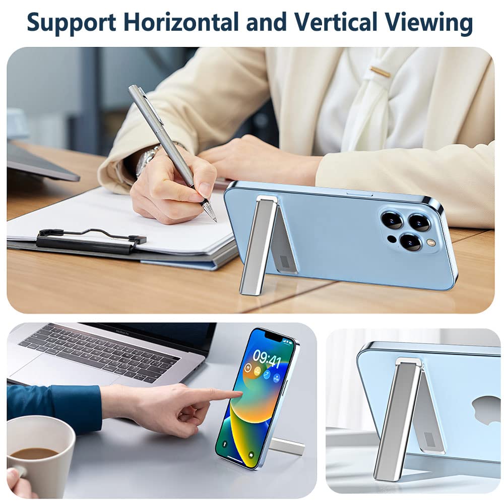 Kinizuxi Cell Phone Kickstand 2Packs, Vertical and Horizontal Aluminum Phone Stand for Desk,Adjustable Phone Holder Stand for Desk Compatible with iPhone,Samsung, iPad, Tablets and More-Silver - Medaid International