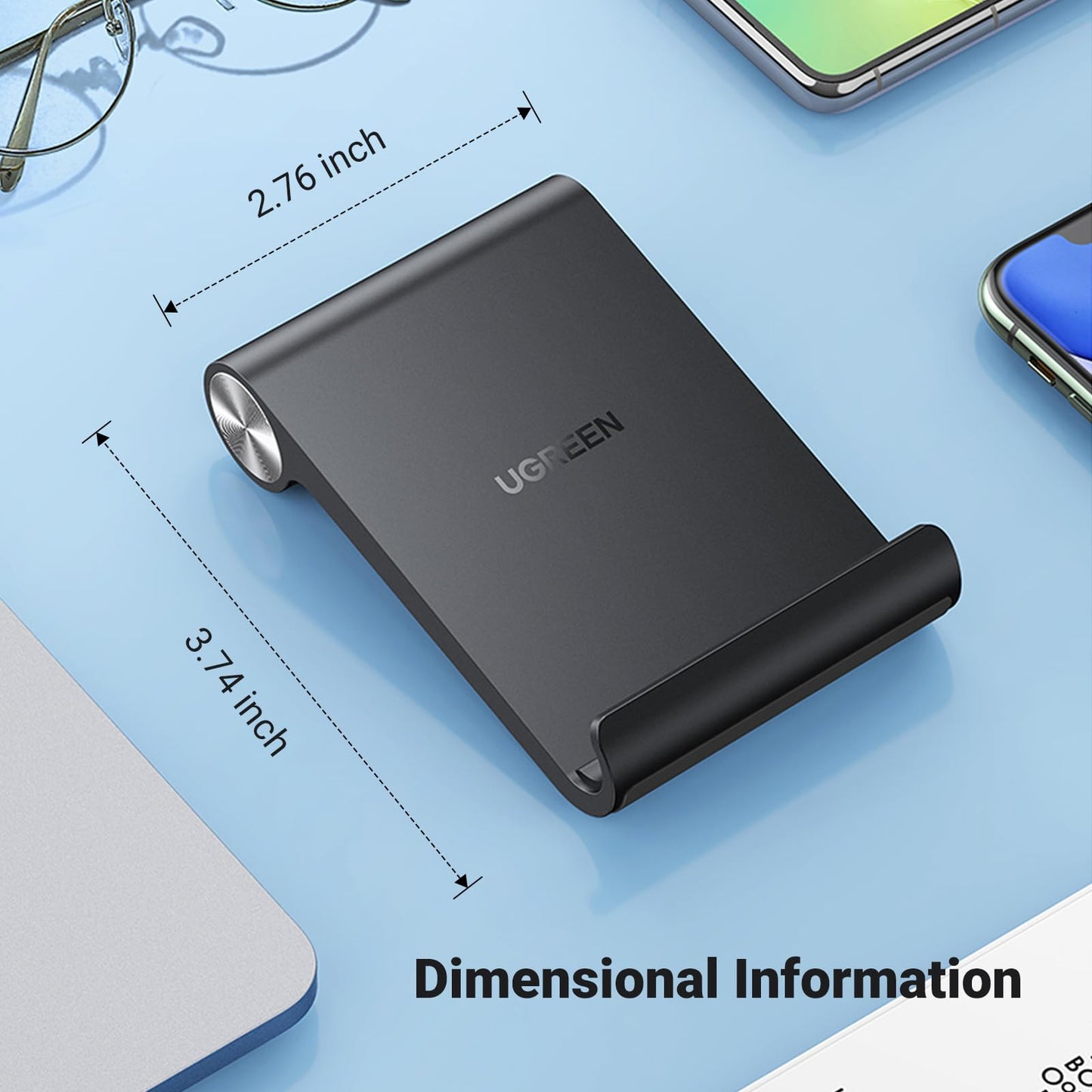 UGREEN Cell Phone Stand for Desk Portable Foldable Phone Holder Angle Adjustable Compatible with iPhone 17 Air 16 15 Pro Max 14 Plus, iPhone 13 12 11 SE XS XR Smartphone, Mini Size, Black - Medaid International