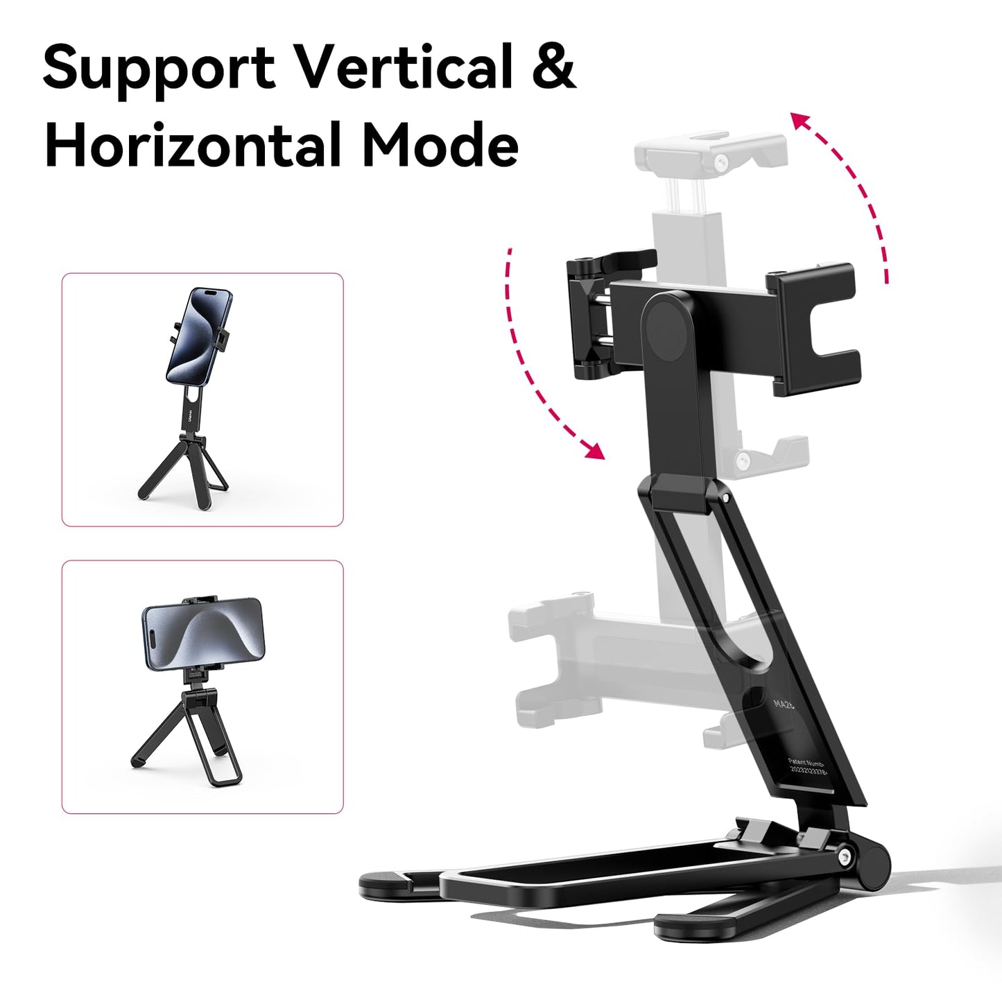 ULANZI MA26 Foldable Phone Tripod, Pocket Cell Phone Vlog Video Tripod Handle Aluminium Smartphone Desk Stand 2 Cold Shoe Small Size All in One Lightweight Portable Vlog Stick for iPhone 17 Samsung - Medaid International