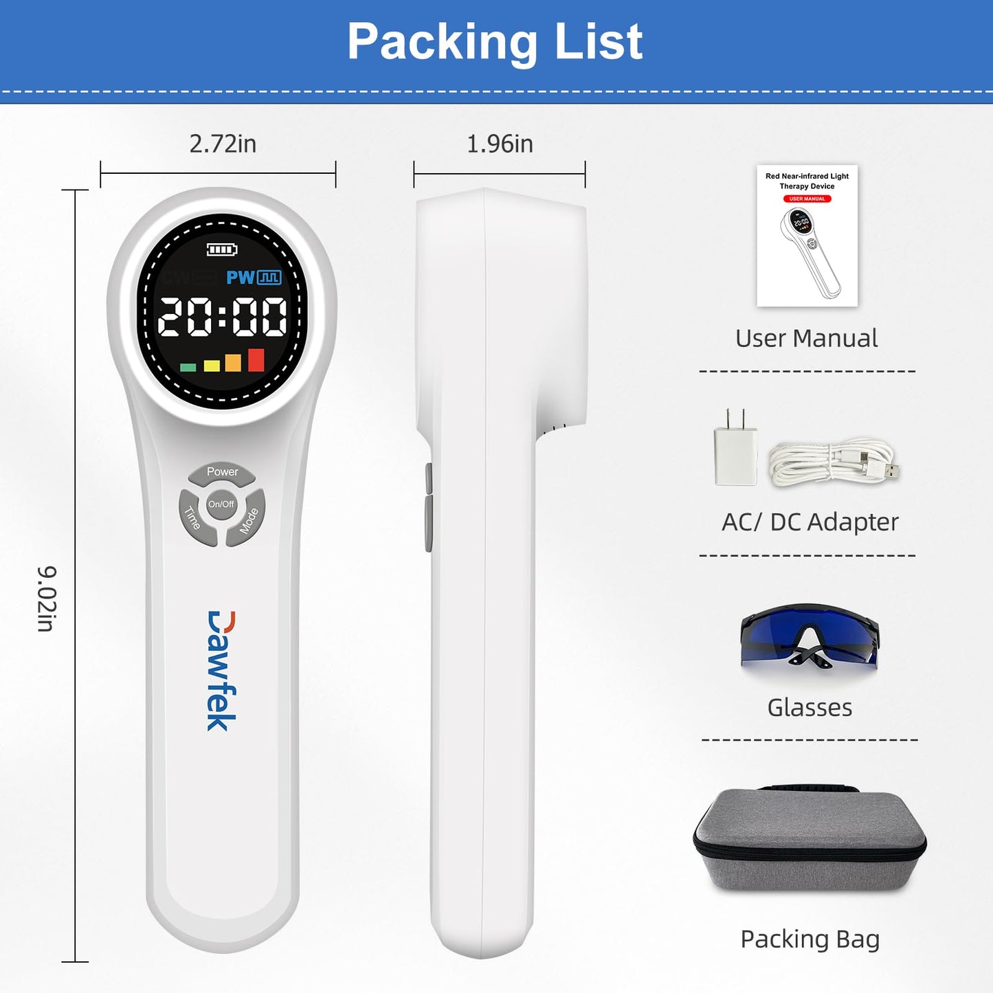 Dawfek Cold Laser Therapy Device for Dogs, 4pcs980nm 4pcs810nm 16pcs 660nm, Laser Therapy Device for Pain Relief, Arthritis, Muscle Relaxation, Infrared Red Light Therapy Machine for Pets Dogs Cats - Medaid International