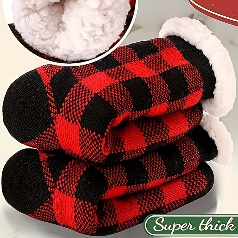 Christmas Checkered Socks Super Thick and Warm for Men and Women - Perfect Xmas Accessories Christmas Gifts for Friends and Family - Machine Washable - Medaid International