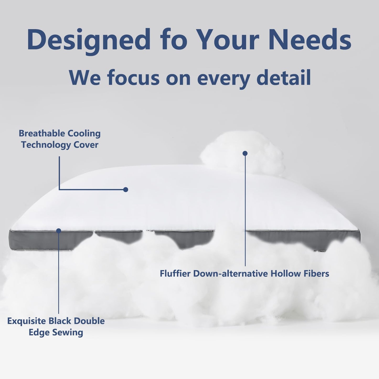 CozyLux Pillows Queen Size Set of 2, Soft Supportive 3D Down Alternative Bed Pillow for Sleeping 2 Pack Dark Grey, Luxury Hotel Quality Gusseted Bedding Pillow for Back, Stomach or Side Sleepers 18x28 - Medaid International