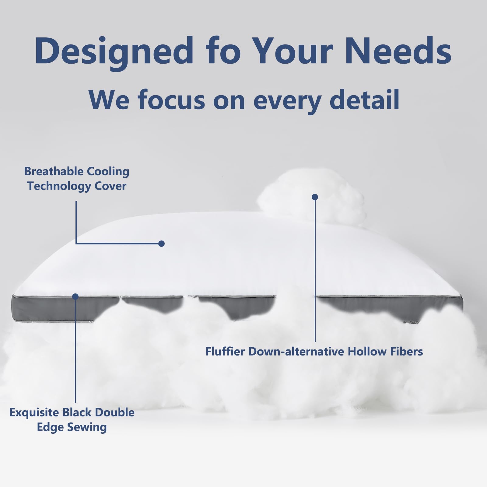 CozyLux Pillows Queen Size Set of 2, Soft Supportive 3D Down Alternative Bed Pillow for Sleeping 2 Pack Dark Grey, Luxury Hotel Quality Gusseted Bedding Pillow for Back, Stomach or Side Sleepers 18x28 - Medaid International