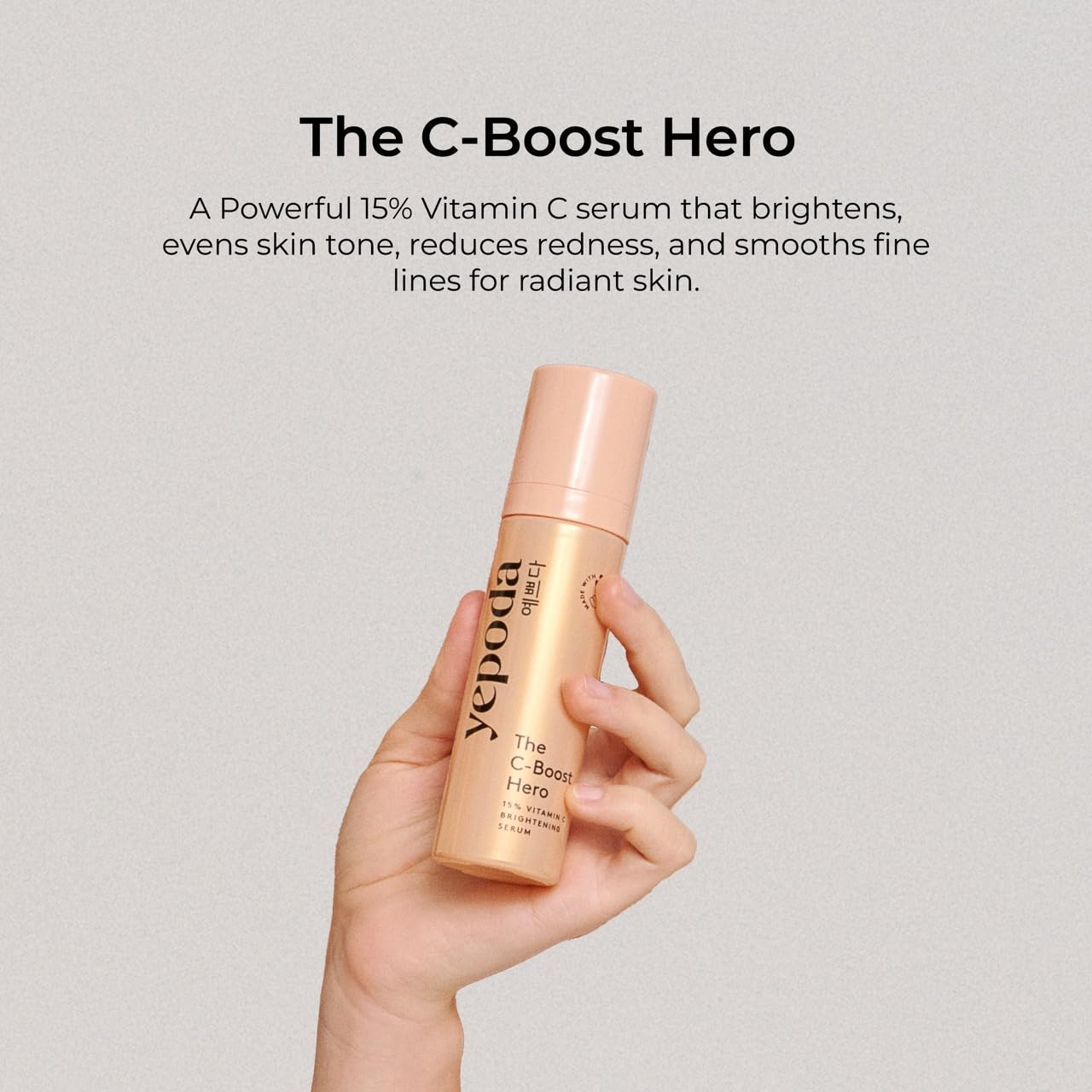 Yepoda The C-Boost Hero – 15% Vitamin C Serum with Hyaluronic Acid, brightening and anti-aging, vegan Korean serum for uneven skin, fine lines, and all skin types, 1.01 FL. OZ. - Medaid International