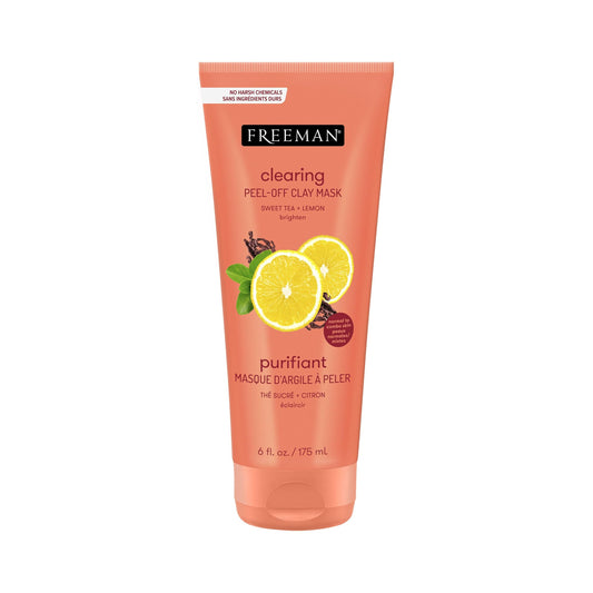 Freeman Clearing Peel-Off Clay Mask, Brightening & Toning Facial Mask, Tea & Lemon Help Even Skin, Antioxidant Rich, Clay Face Mask For Breakouts, Cruelty-Free & Vegan, 6 fl. oz./175 ml Tube, 1 Count - Medaid International